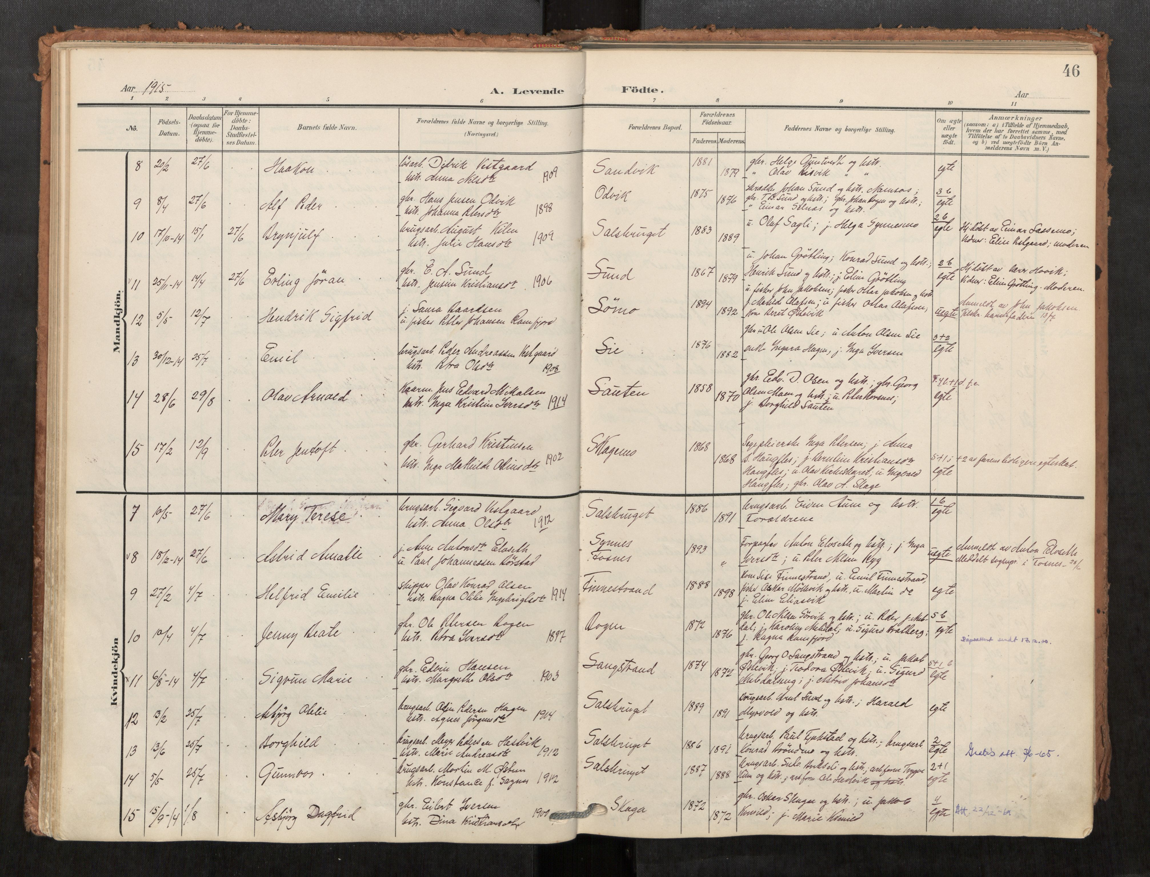 Kolvereid sokneprestkontor, SAT/A-1171/H/Ha/Haa/L0001: Parish register (official) no. 1, 1903-1922, p. 46