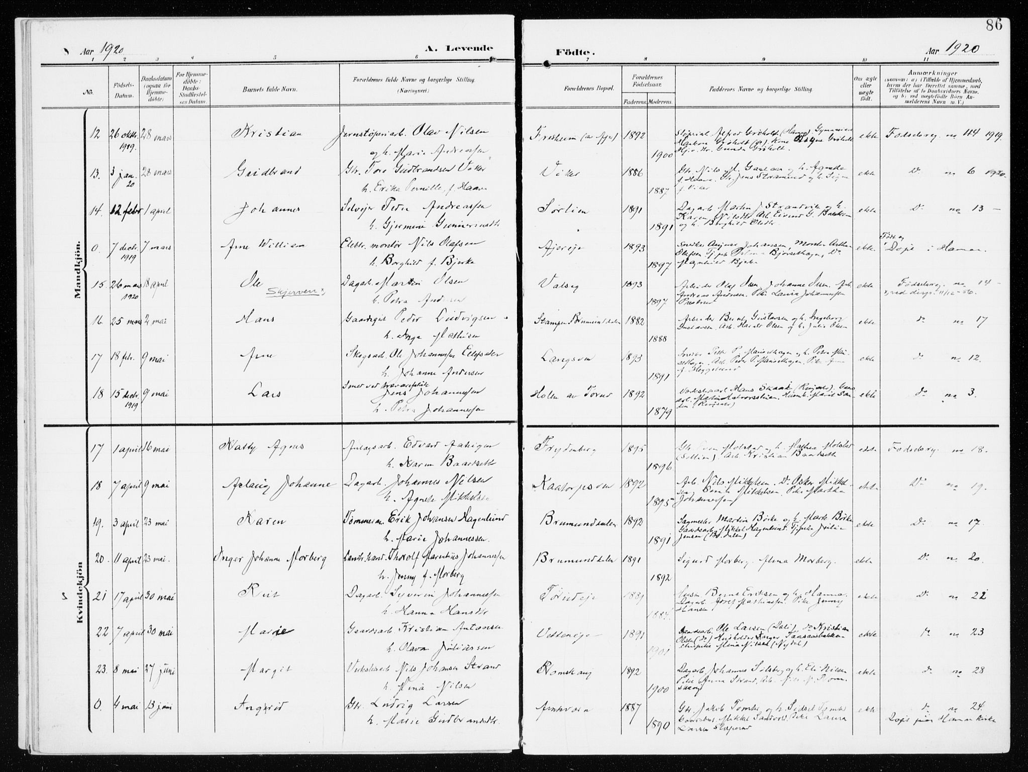 Furnes prestekontor, AV/SAH-PREST-012/K/Ka/L0001: Parish register (official) no. 1, 1907-1935, p. 86