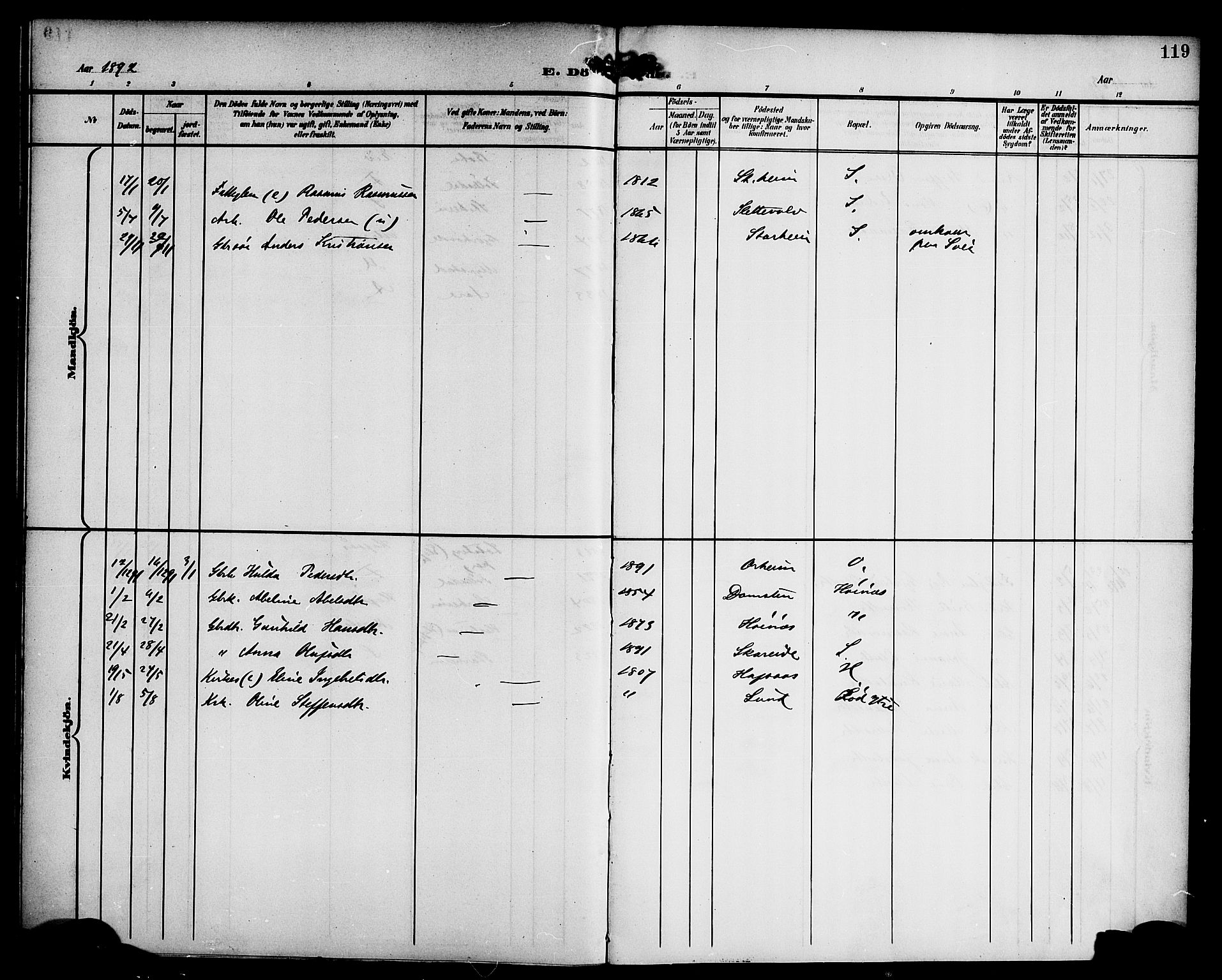 Eid sokneprestembete, AV/SAB-A-82301/H/Haa/Haac/L0001: Parish register (official) no. C 1, 1879-1899, p. 119