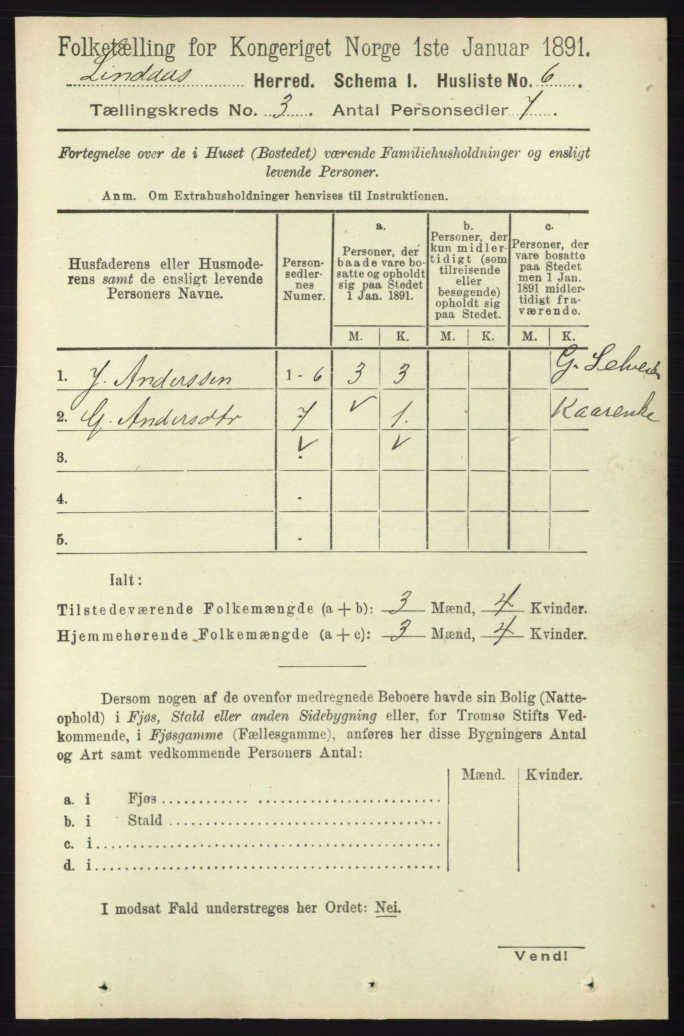 RA, 1891 census for 1263 Lindås, 1891, p. 762