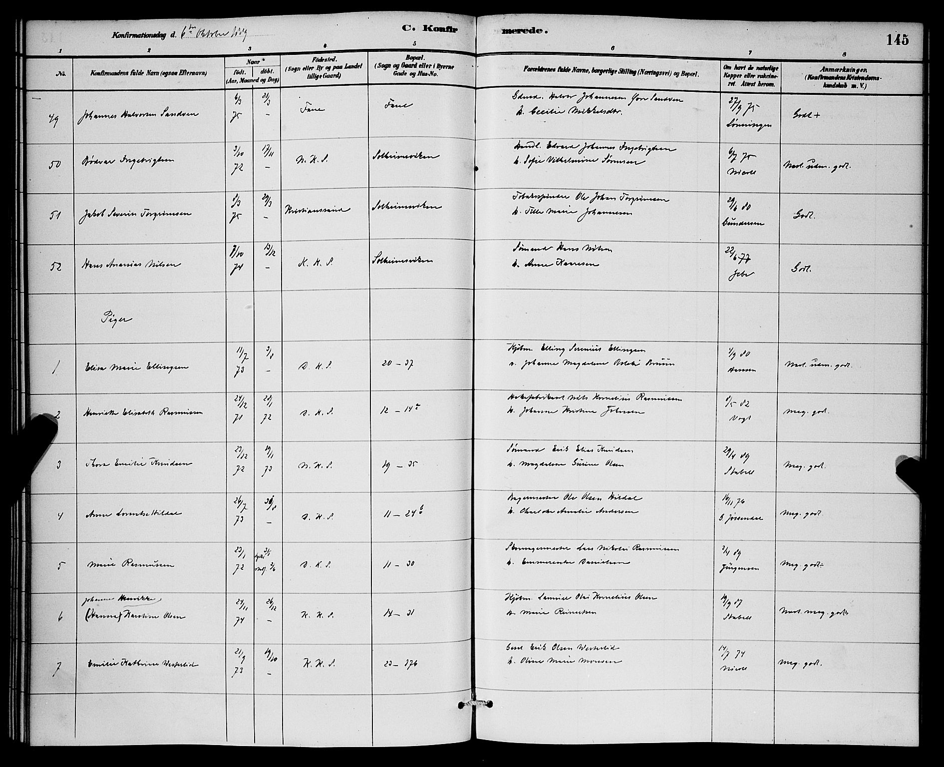 Korskirken sokneprestembete, AV/SAB-A-76101/H/Hab: Parish register (copy) no. C 3, 1880-1892, p. 145