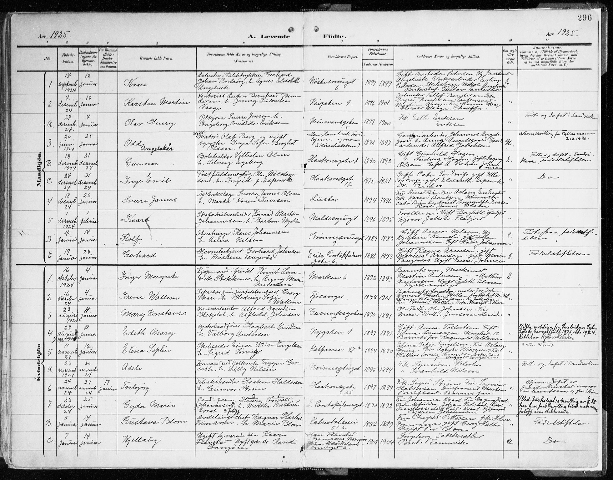Domkirken sokneprestembete, SAB/A-74801/H/Haa/L0025: Parish register (official) no. B 8, 1903-1925, p. 296