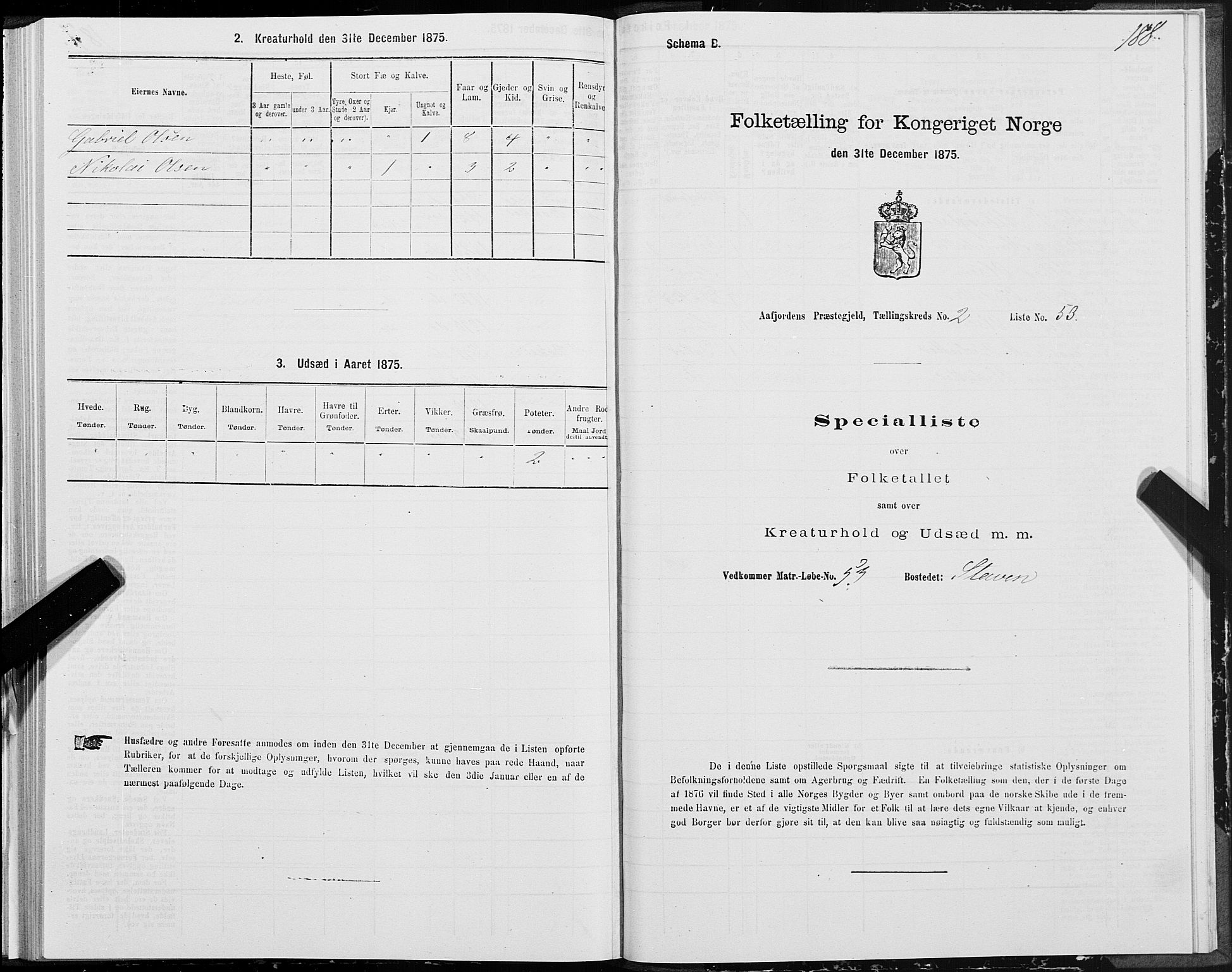 SAT, 1875 census for 1630P Aafjorden, 1875, p. 1188