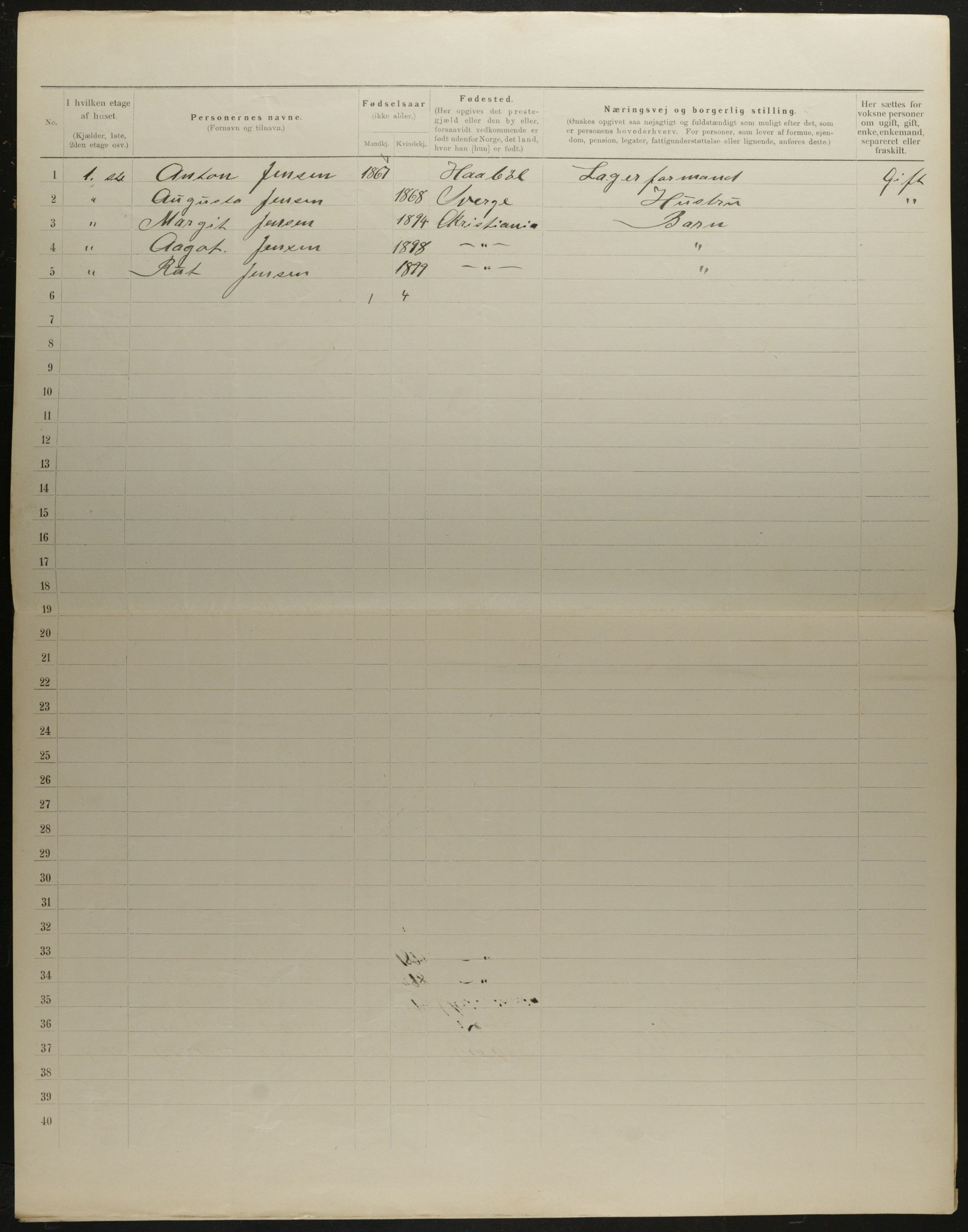 OBA, Municipal Census 1901 for Kristiania, 1901, p. 5559