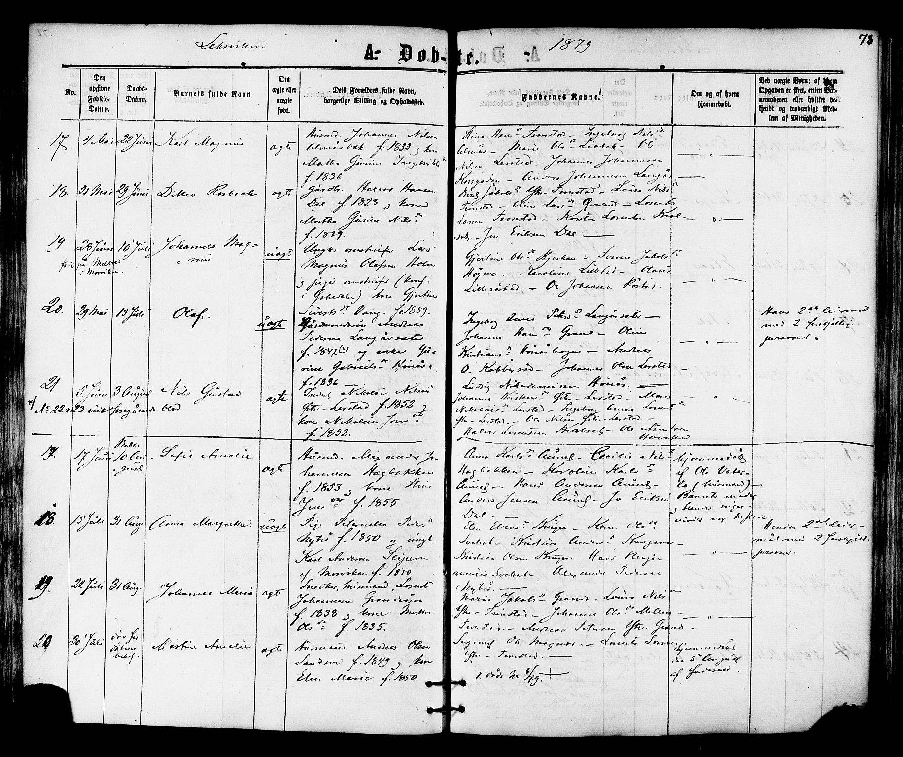 Ministerialprotokoller, klokkerbøker og fødselsregistre - Nord-Trøndelag, SAT/A-1458/701/L0009: Parish register (official) no. 701A09 /1, 1864-1882, p. 73