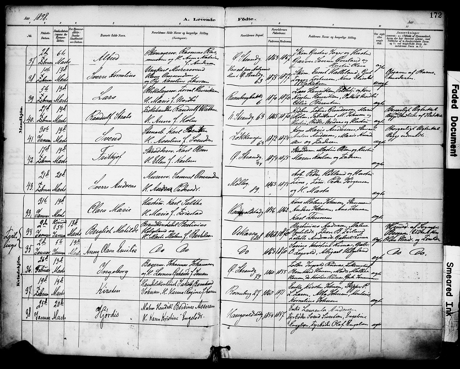 Domkirken sokneprestkontor, SAST/A-101812/001/30/30BA/L0030: Parish register (official) no. A 29, 1889-1902, p. 172