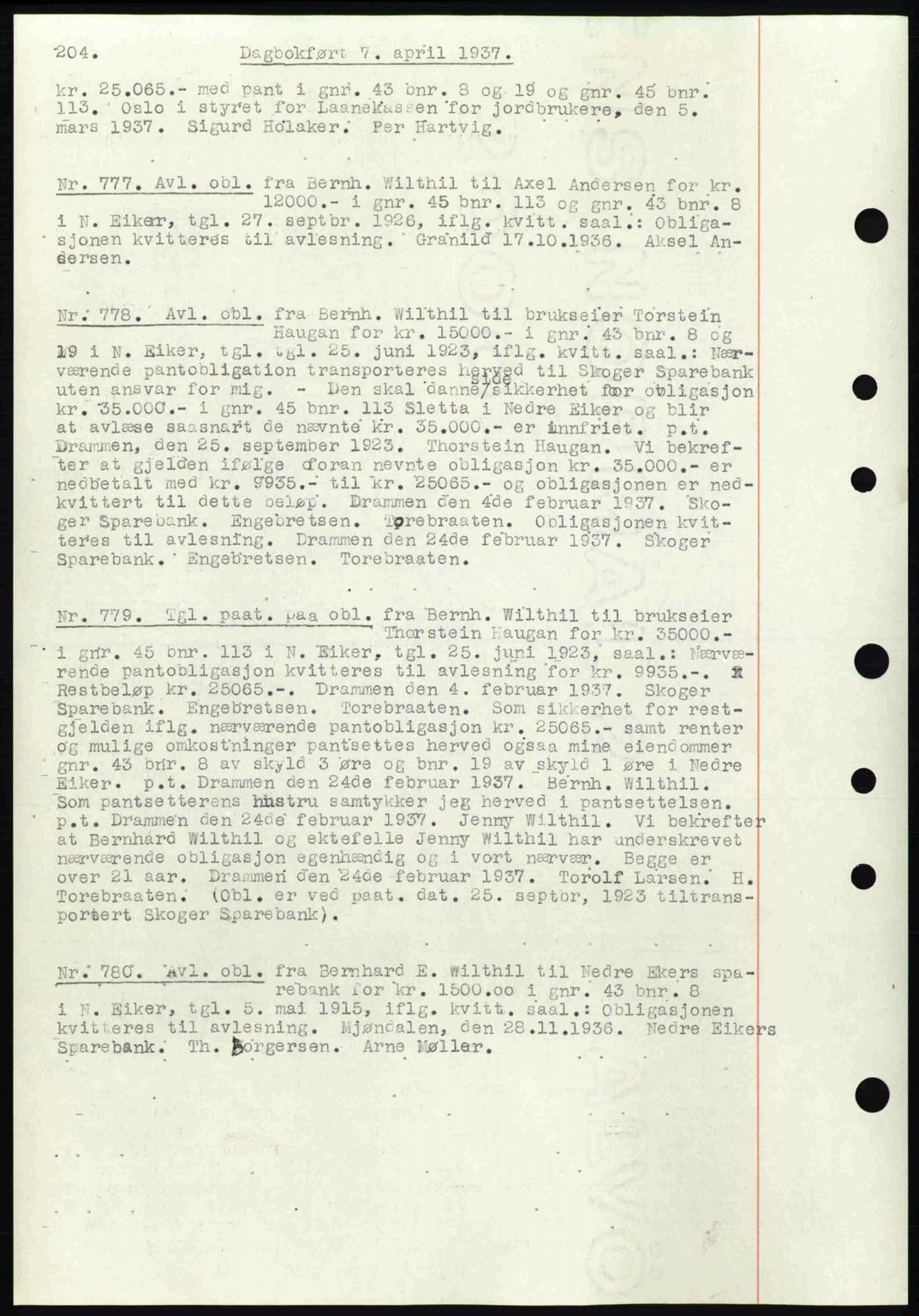 Eiker, Modum og Sigdal sorenskriveri, SAKO/A-123/G/Ga/Gab/L0035: Mortgage book no. A5, 1937-1937, Diary no: : 777/1937