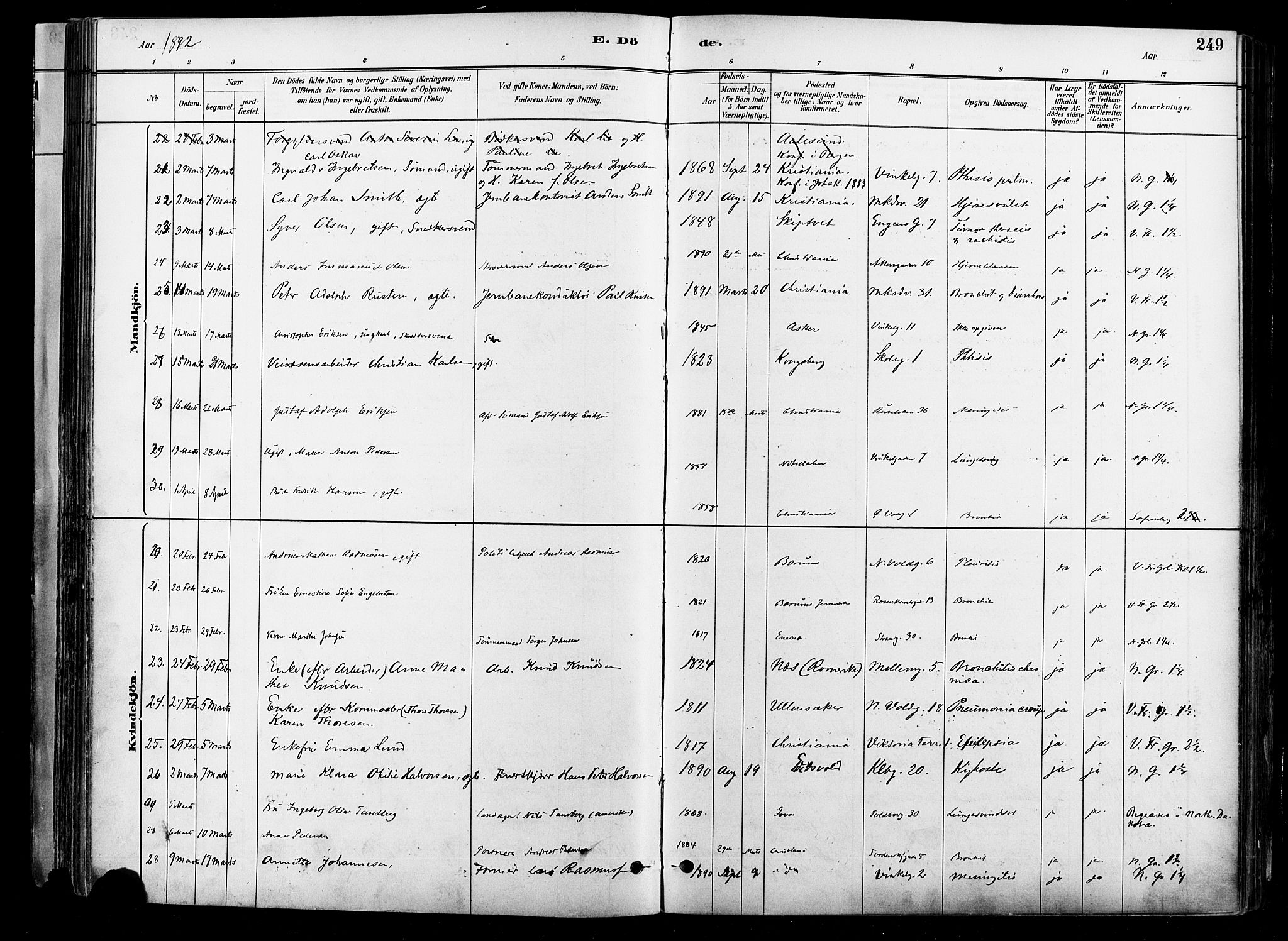 Johannes prestekontor Kirkebøker, AV/SAO-A-10852/F/Fa/L0004: Parish register (official) no. 4, 1883-1907, p. 249