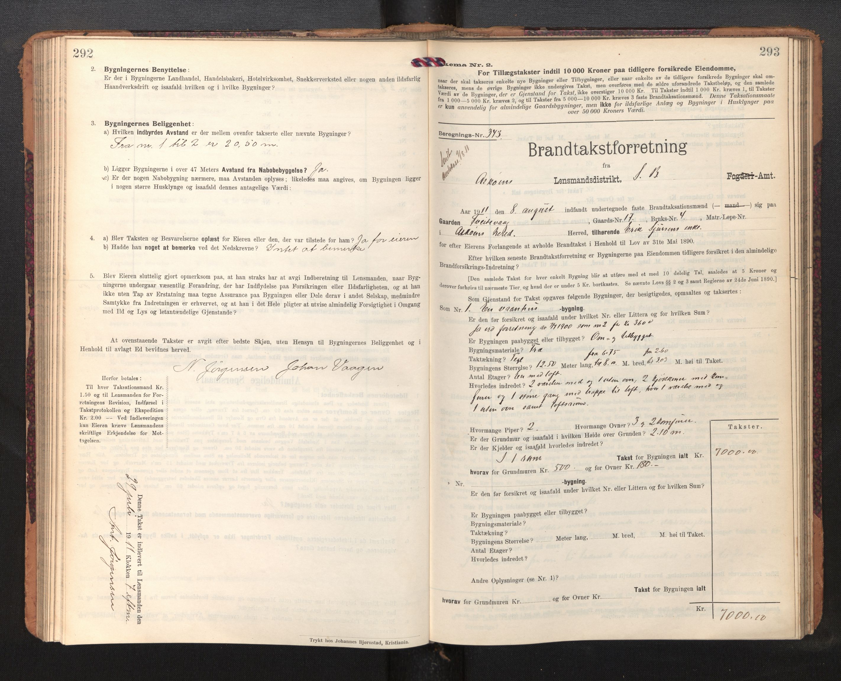 Lensmannen i Askøy, AV/SAB-A-31001/0012/L0007: Branntakstprotokoll, skjematakst, 1910-1919, p. 292-293