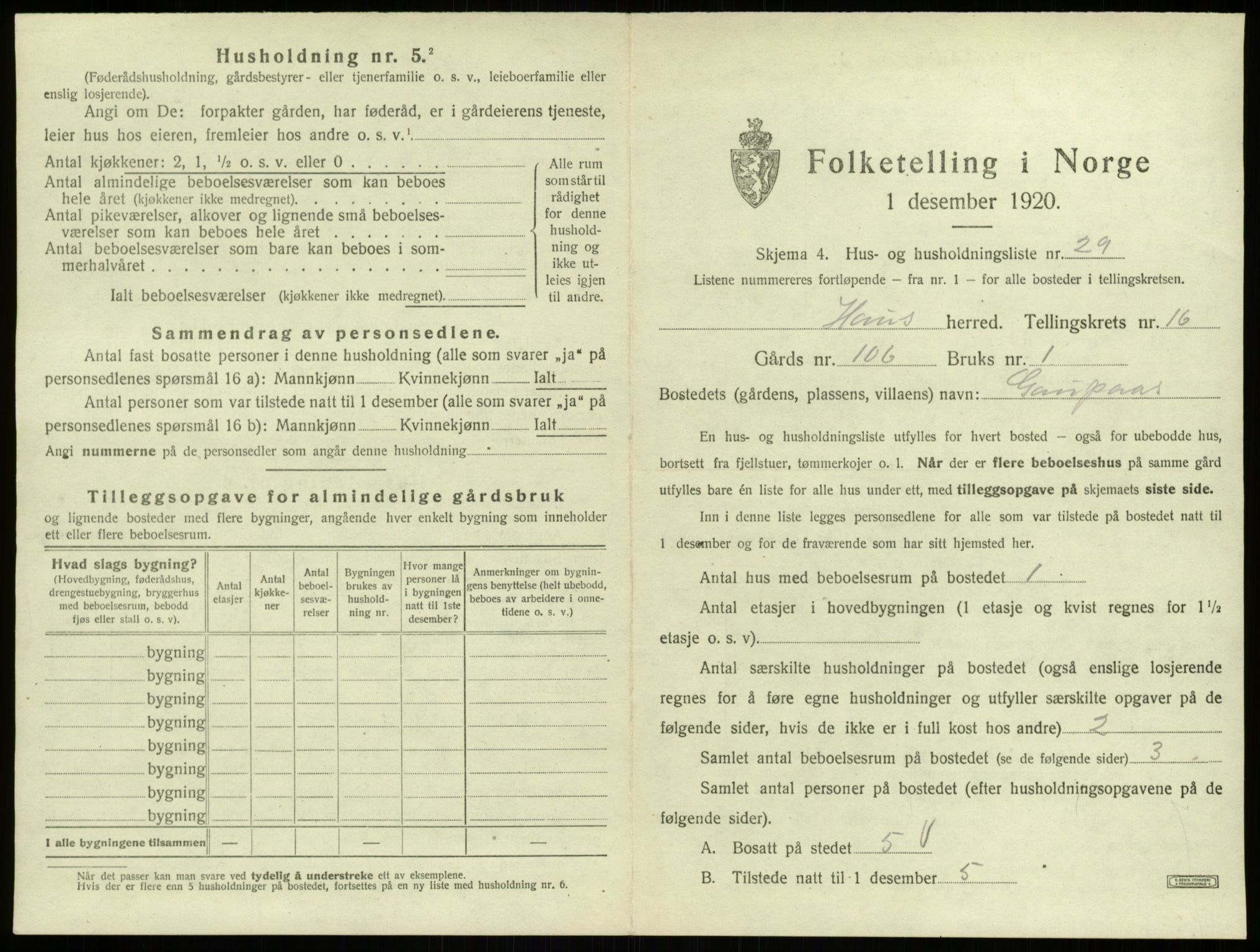 SAB, 1920 census for Haus, 1920, p. 1418