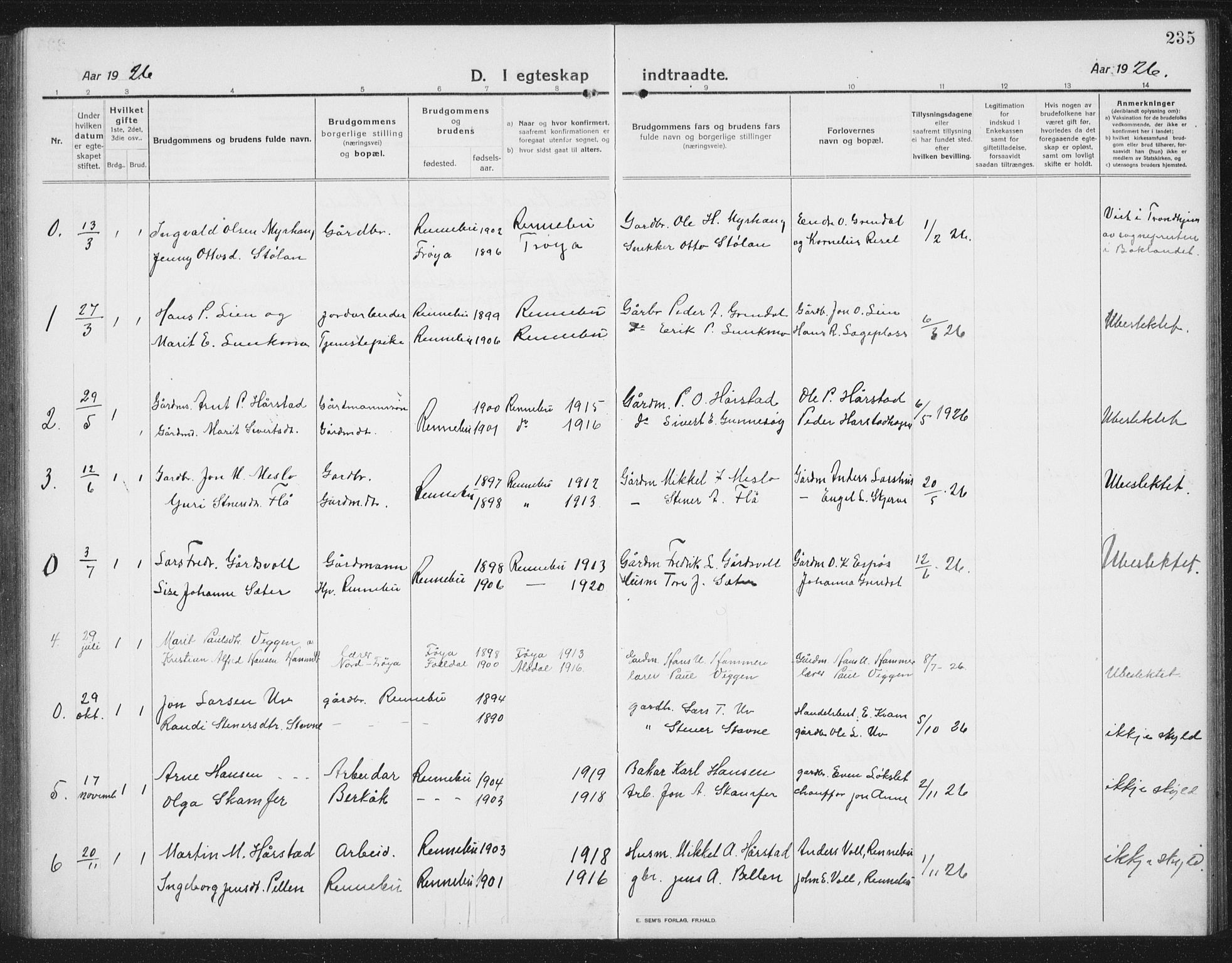 Ministerialprotokoller, klokkerbøker og fødselsregistre - Sør-Trøndelag, AV/SAT-A-1456/674/L0877: Parish register (copy) no. 674C04, 1913-1940, p. 235