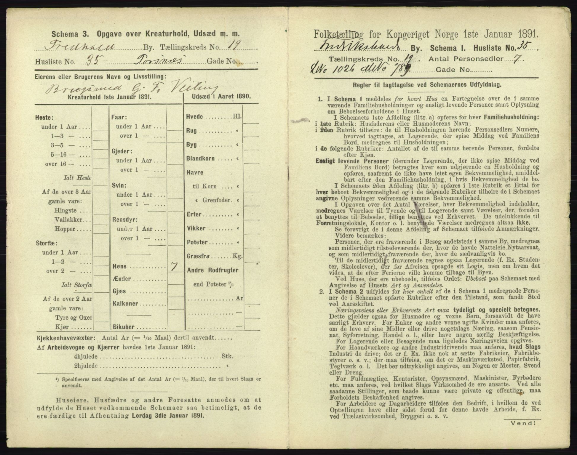 RA, 1891 census for 0101 Fredrikshald, 1891, p. 1744