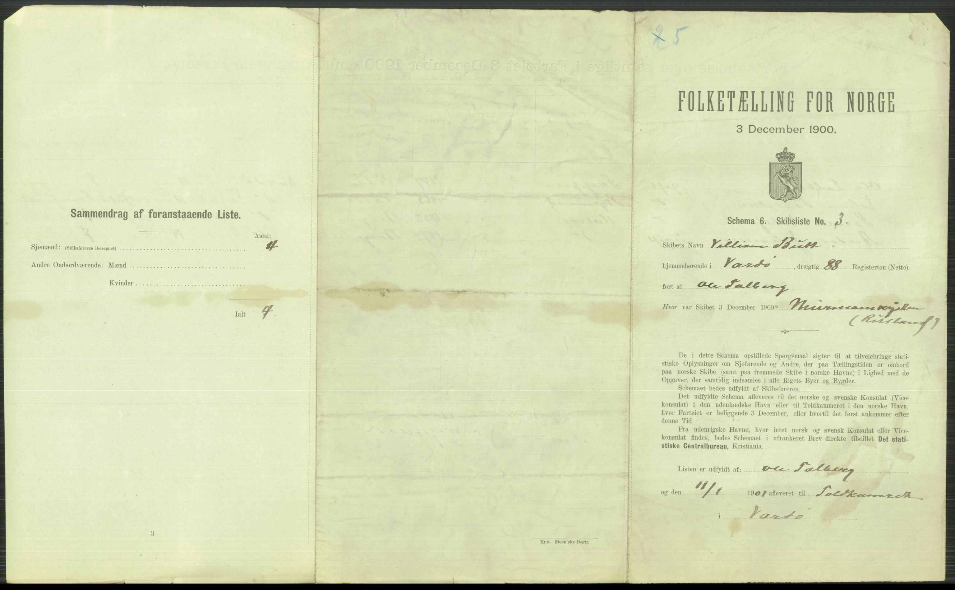 RA, 1900 Census - ship lists from ships in Norwegian harbours, harbours abroad and at sea, 1900, p. 3667