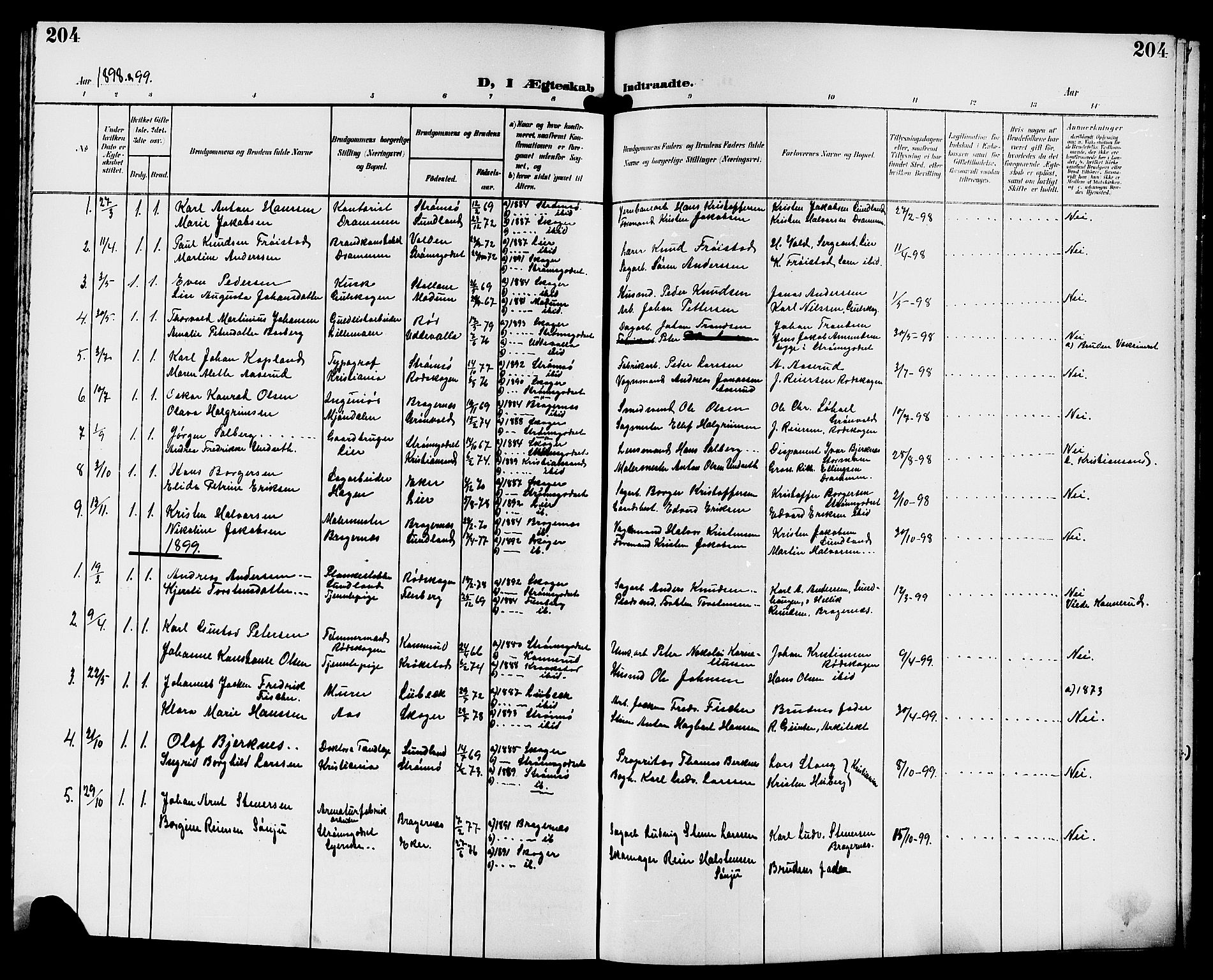 Strømsgodset kirkebøker, AV/SAKO-A-324/G/Ga/L0002: Parish register (copy) no. 2, 1885-1910, p. 204