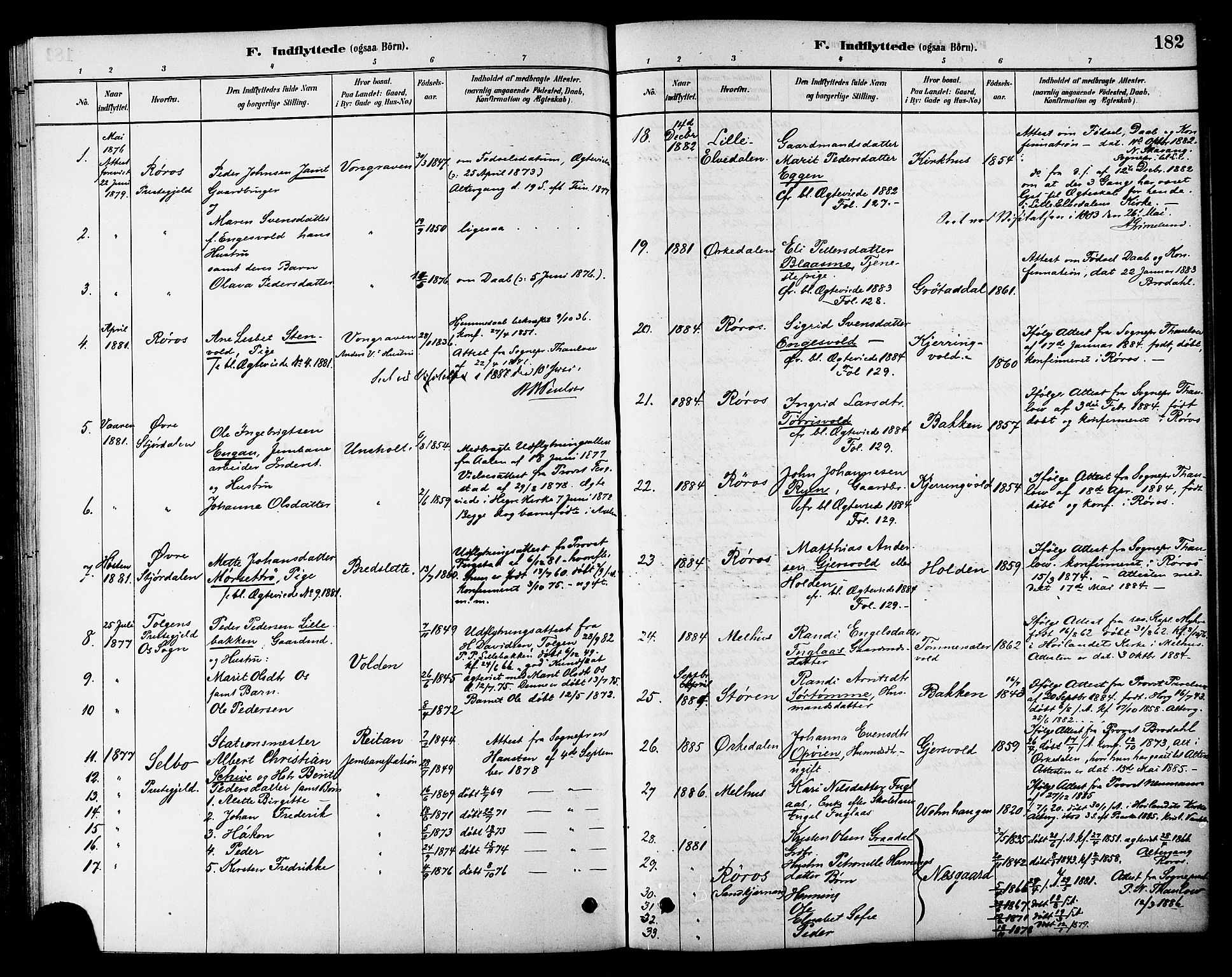 Ministerialprotokoller, klokkerbøker og fødselsregistre - Sør-Trøndelag, SAT/A-1456/686/L0983: Parish register (official) no. 686A01, 1879-1890, p. 182