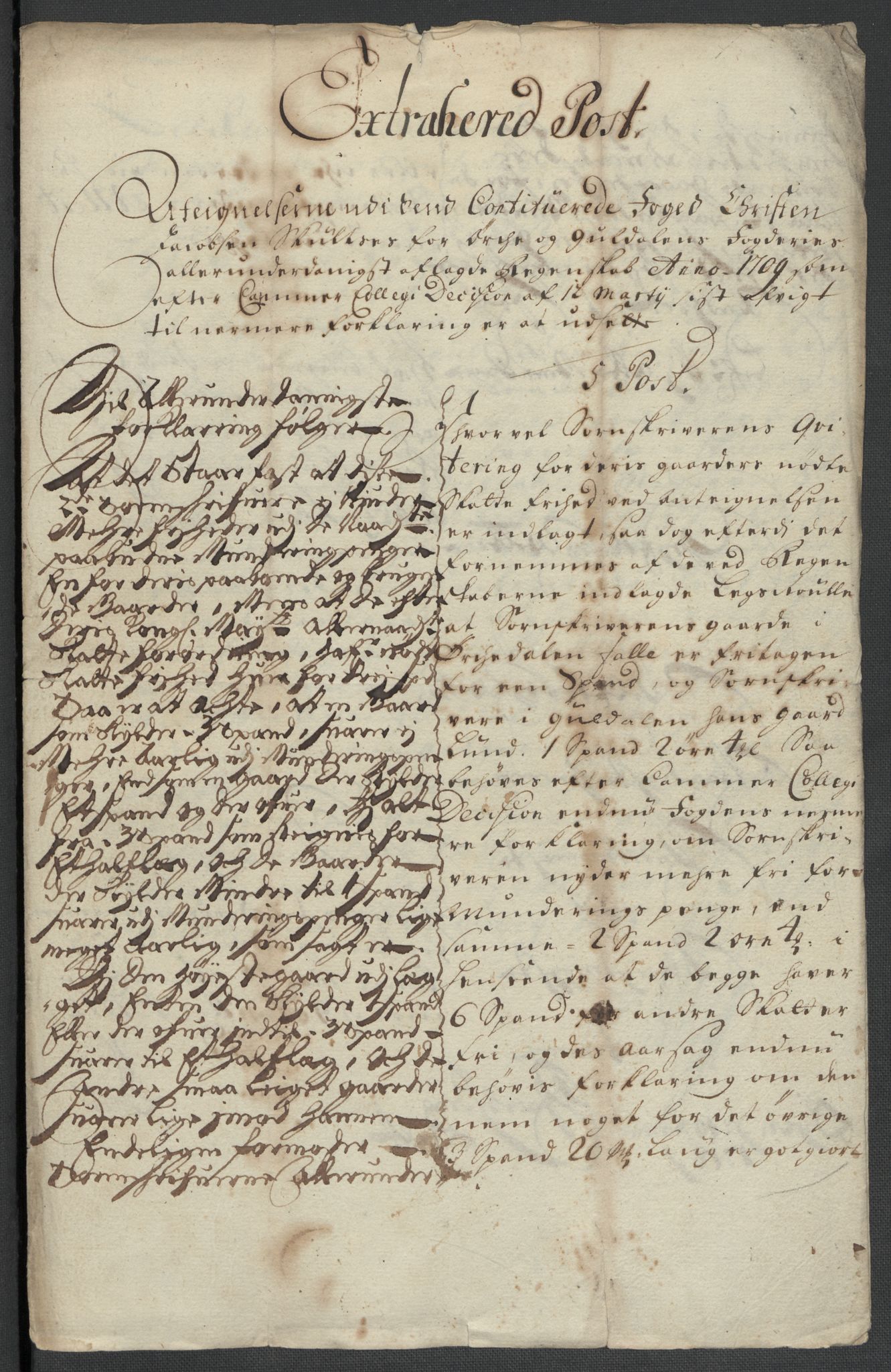 Rentekammeret inntil 1814, Reviderte regnskaper, Fogderegnskap, AV/RA-EA-4092/R60/L3959: Fogderegnskap Orkdal og Gauldal, 1709, p. 502