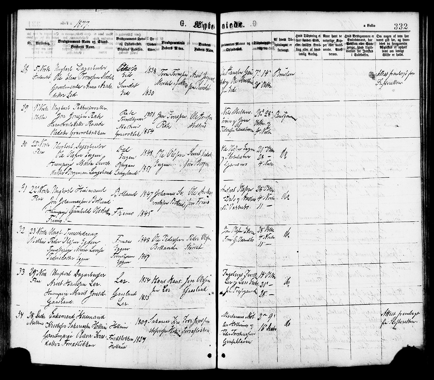 Ministerialprotokoller, klokkerbøker og fødselsregistre - Sør-Trøndelag, SAT/A-1456/691/L1079: Parish register (official) no. 691A11, 1873-1886, p. 332