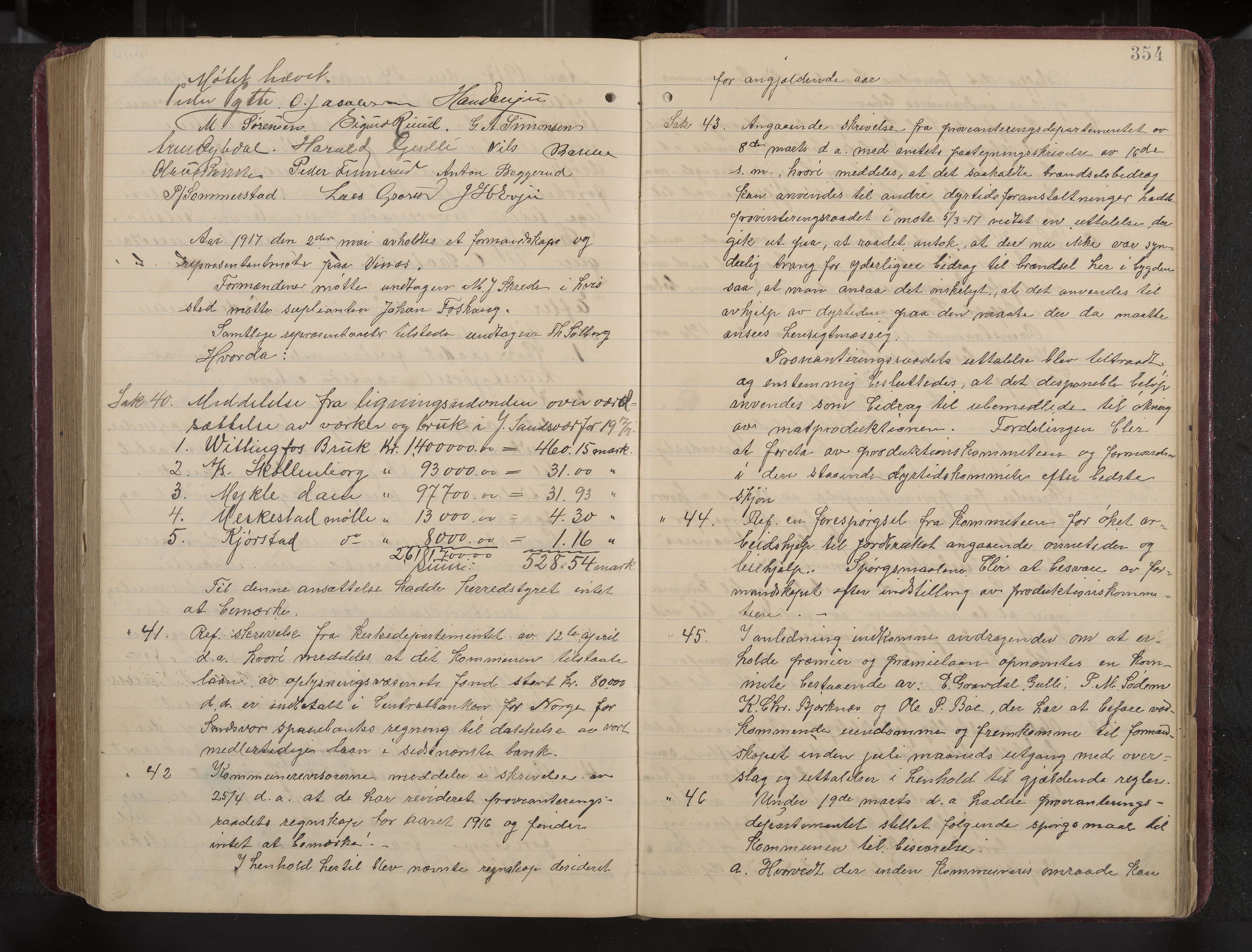 Ytre Sandsvær formannskap og sentraladministrasjon, IKAK/0629021/A/Aa/L0001: Møtebok med register, 1902-1919, p. 354