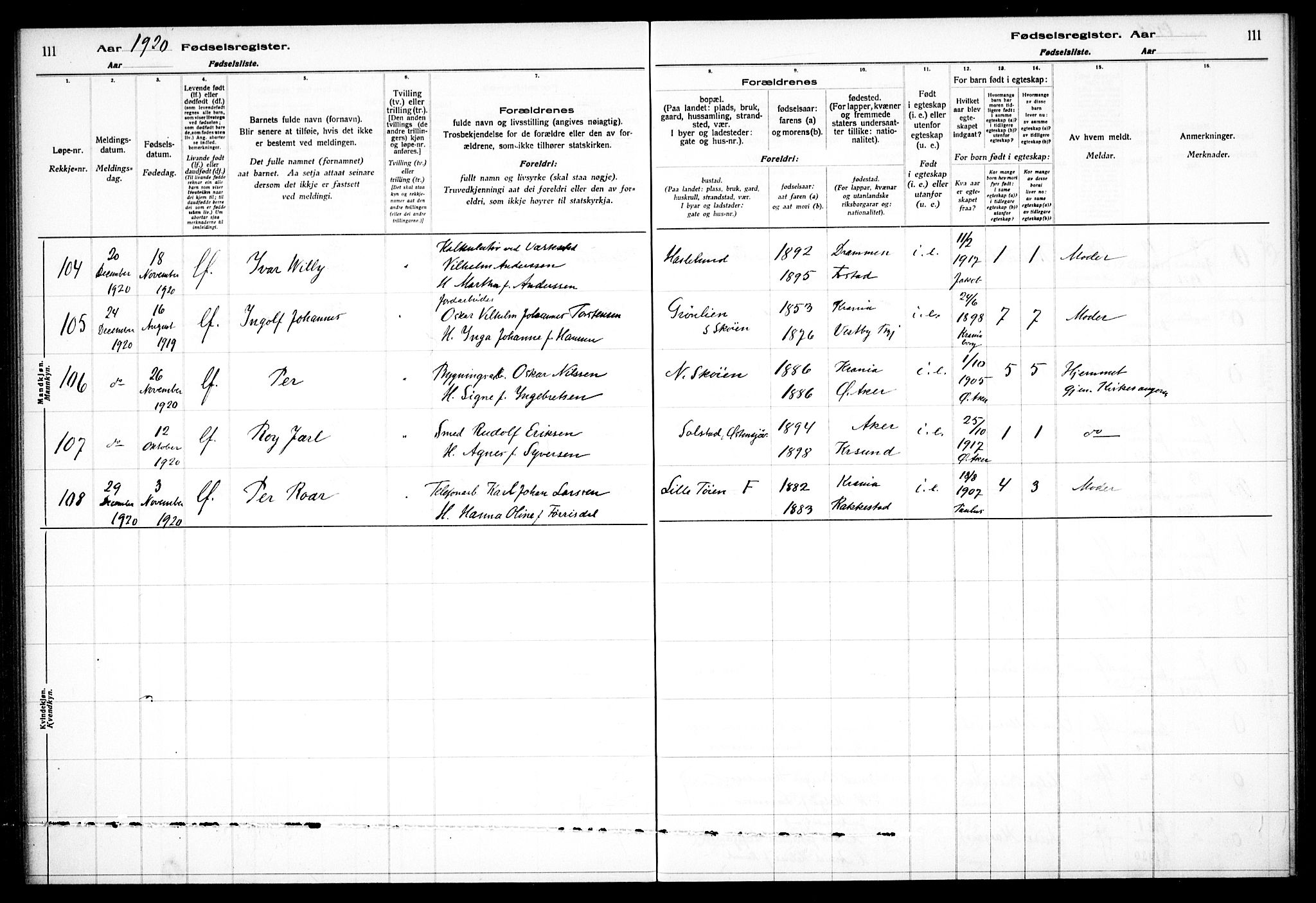 Østre Aker prestekontor Kirkebøker, AV/SAO-A-10840/J/Ja/L0001: Birth register no. I 1, 1916-1923, p. 111