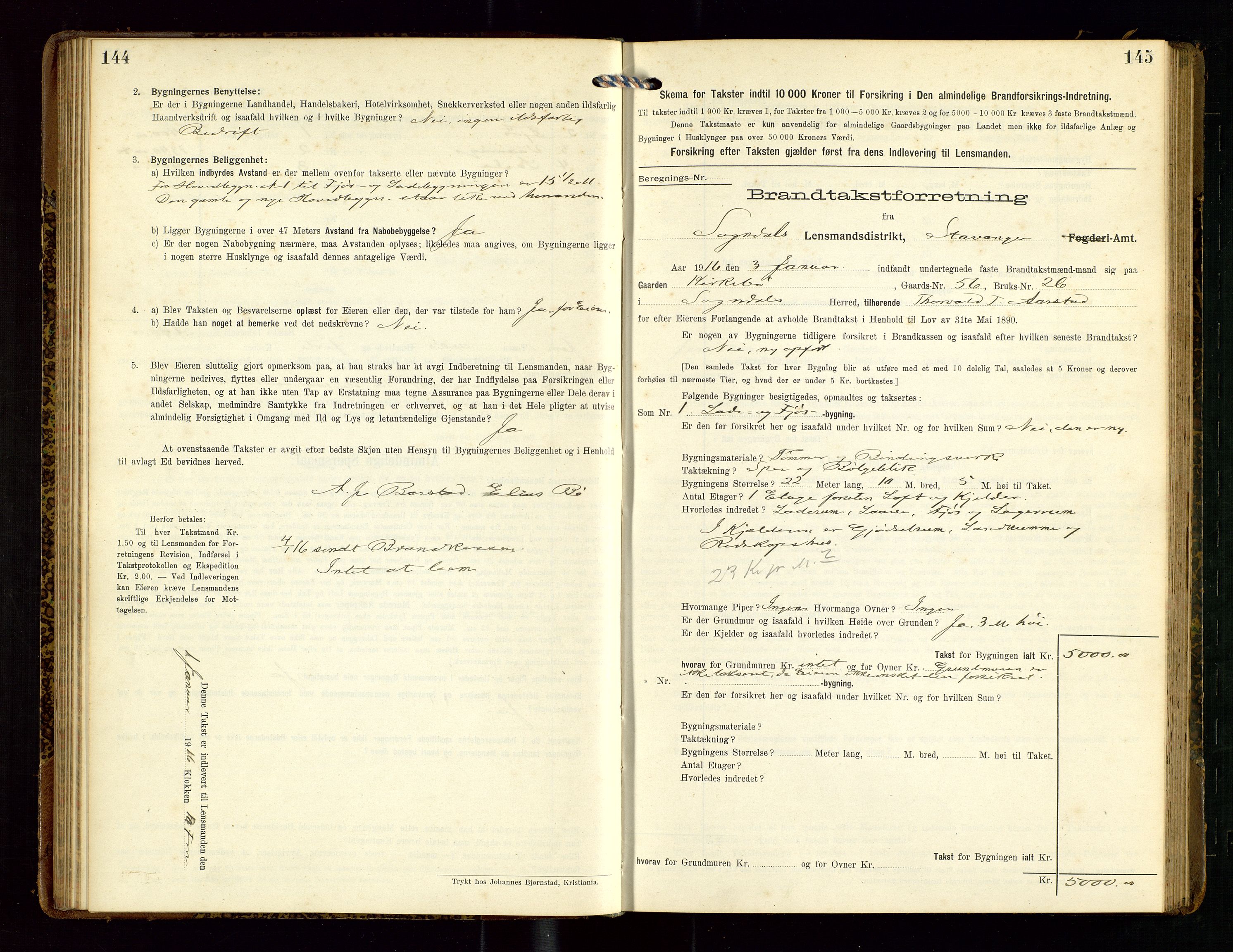 Sokndal lensmannskontor, SAST/A-100417/Gob/L0003: "Brandtakst-Protokol", 1914-1917, p. 144-145