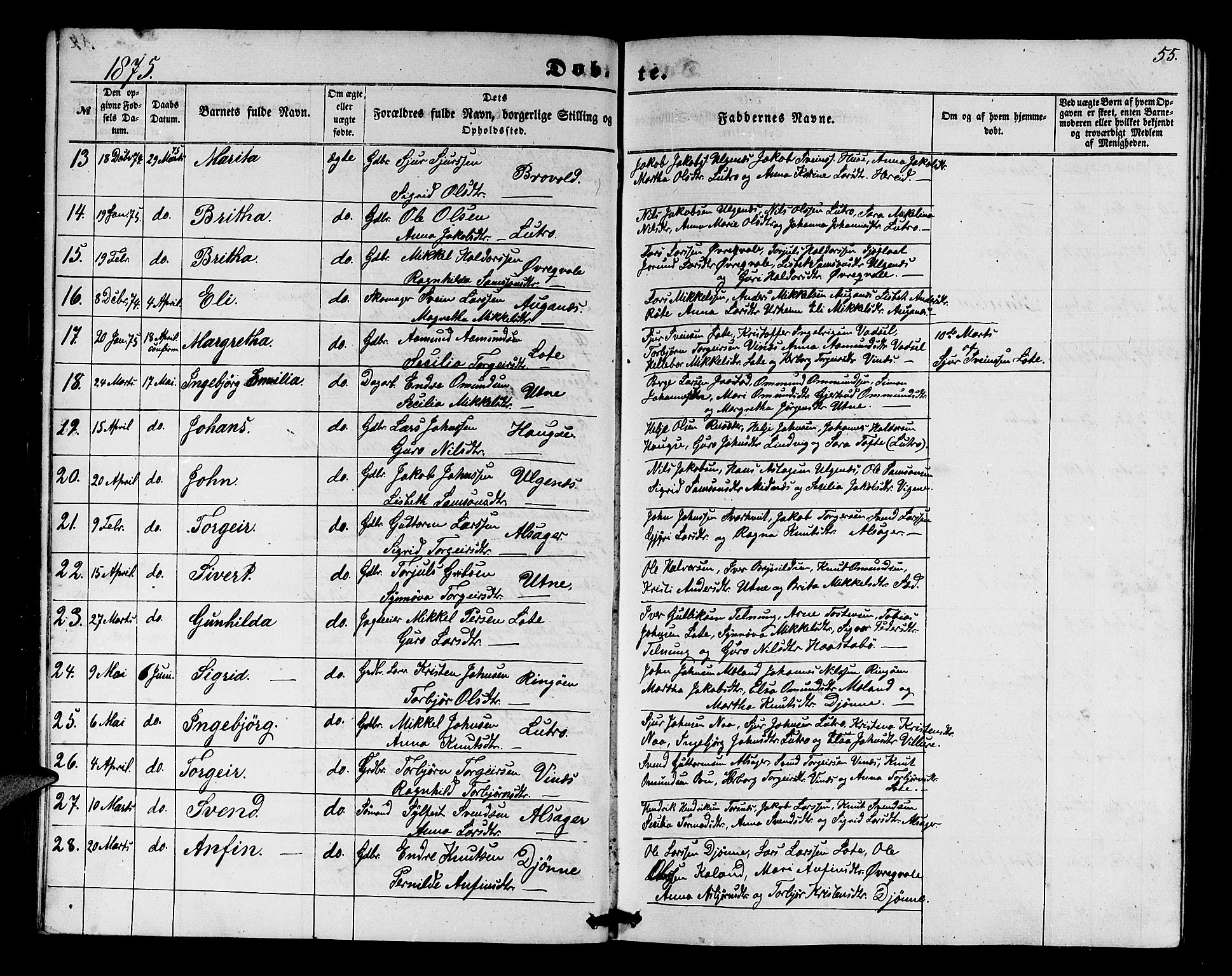Ullensvang sokneprestembete, SAB/A-78701/H/Hab: Parish register (copy) no. E 6, 1857-1886, p. 55