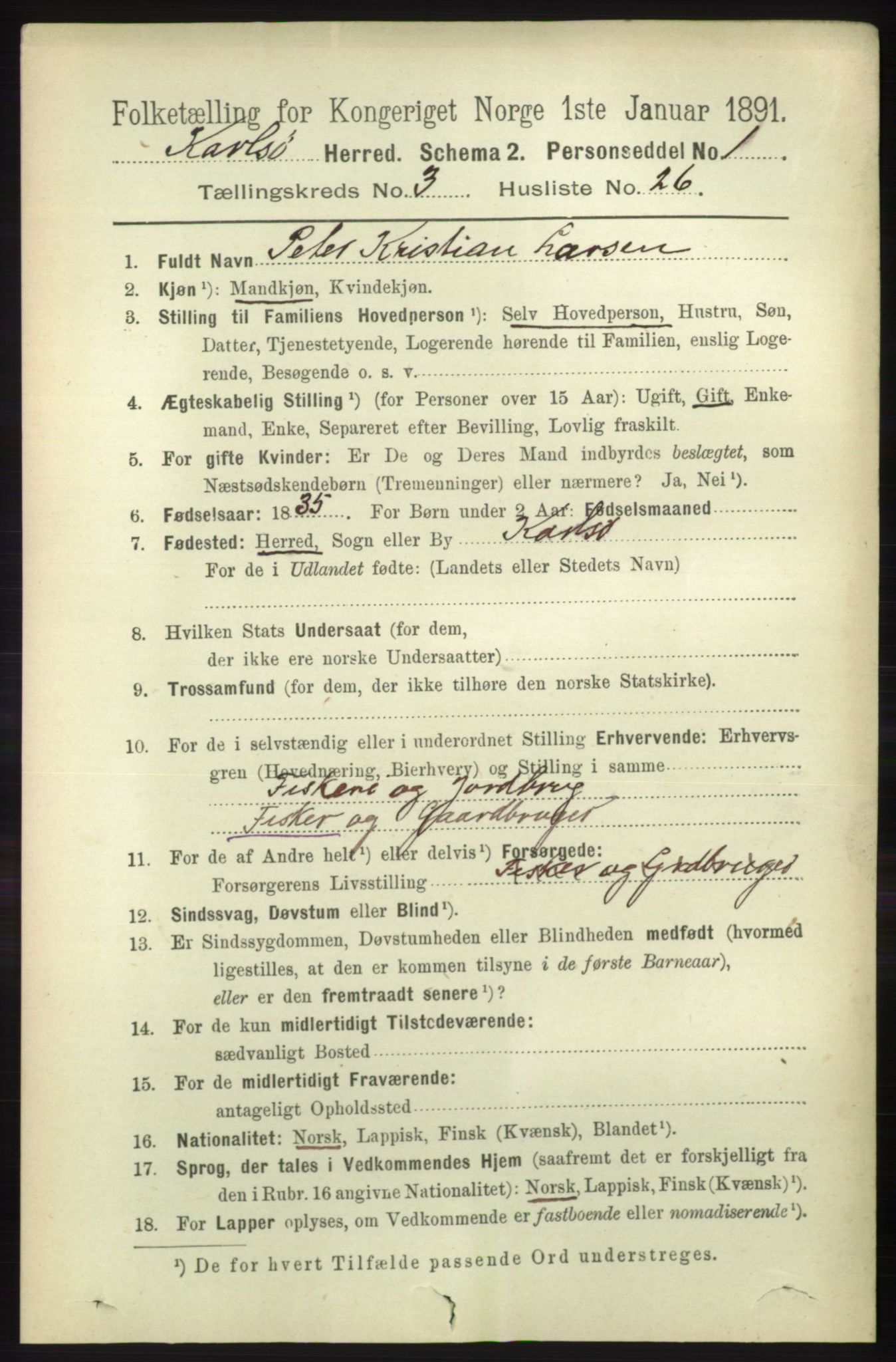 RA, 1891 census for 1936 Karlsøy, 1891, p. 764