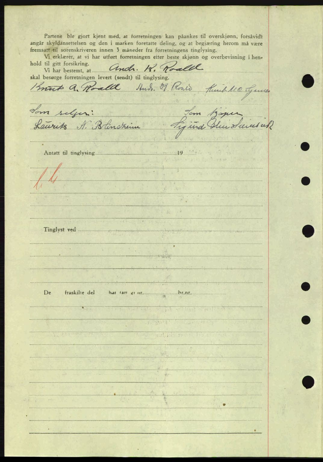 Nordre Sunnmøre sorenskriveri, AV/SAT-A-0006/1/2/2C/2Ca: Mortgage book no. A16, 1943-1943, Diary no: : 1252/1943