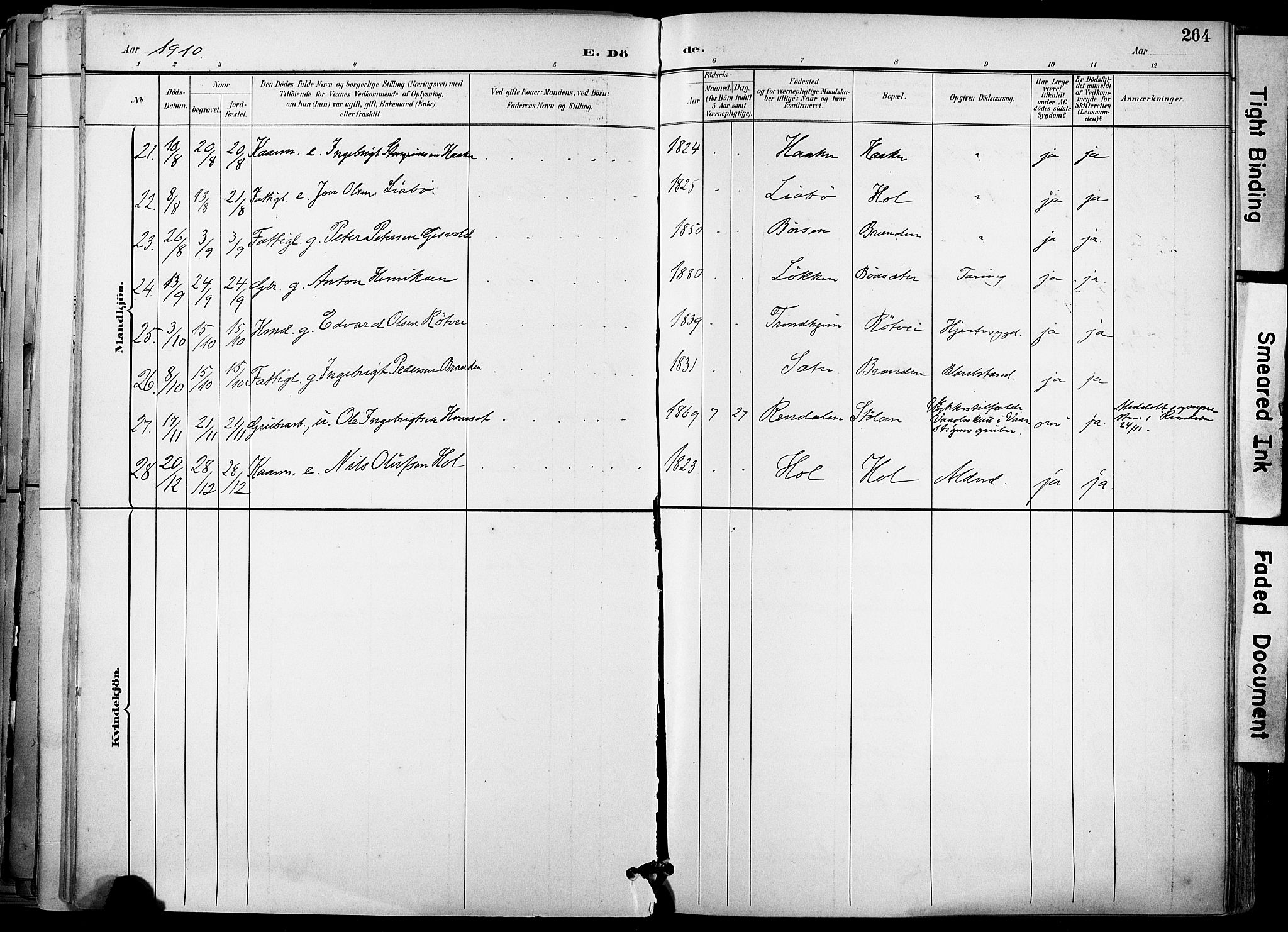 Ministerialprotokoller, klokkerbøker og fødselsregistre - Sør-Trøndelag, SAT/A-1456/678/L0902: Parish register (official) no. 678A11, 1895-1911, p. 264