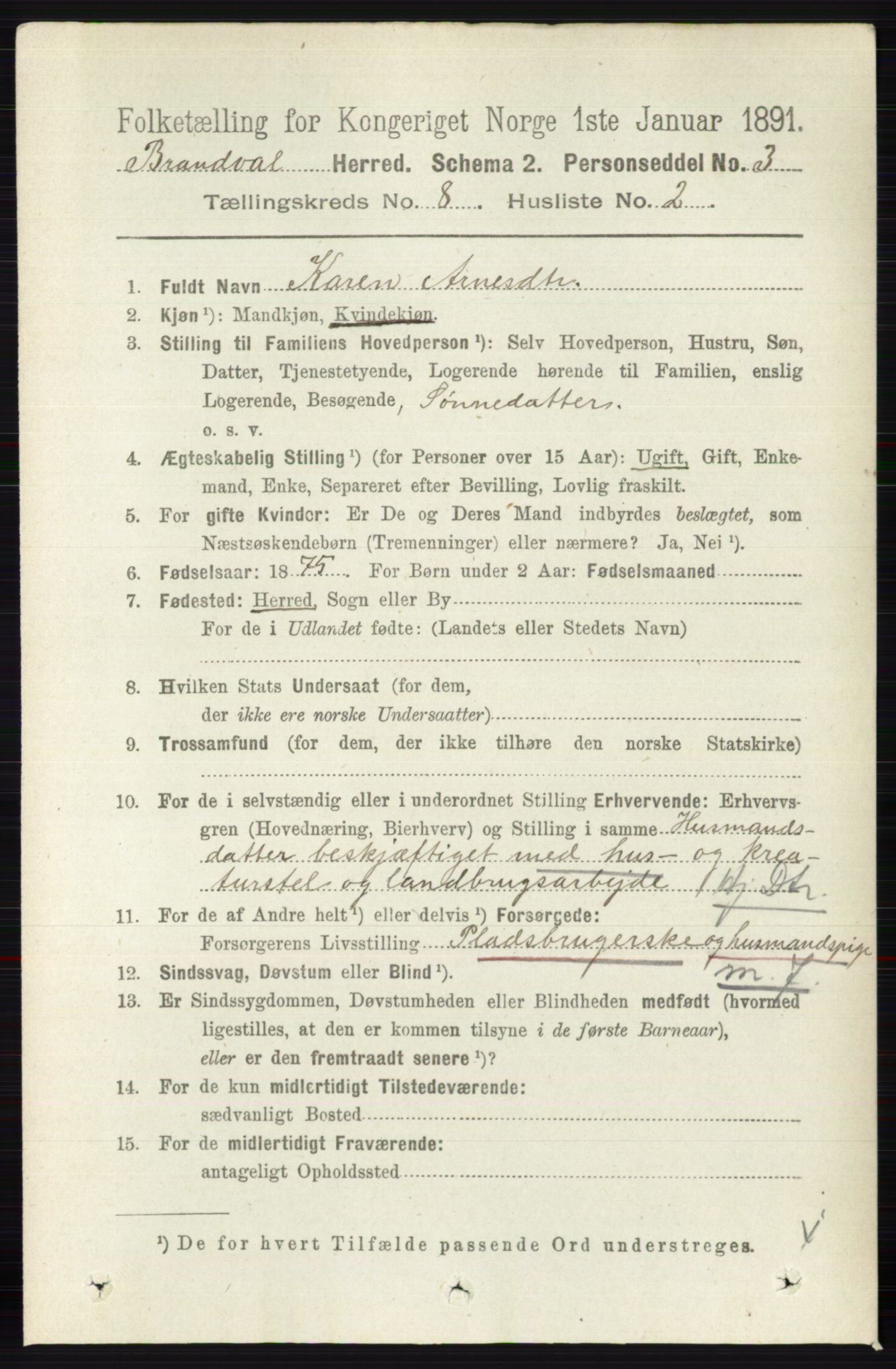 RA, 1891 census for 0422 Brandval, 1891, p. 3842