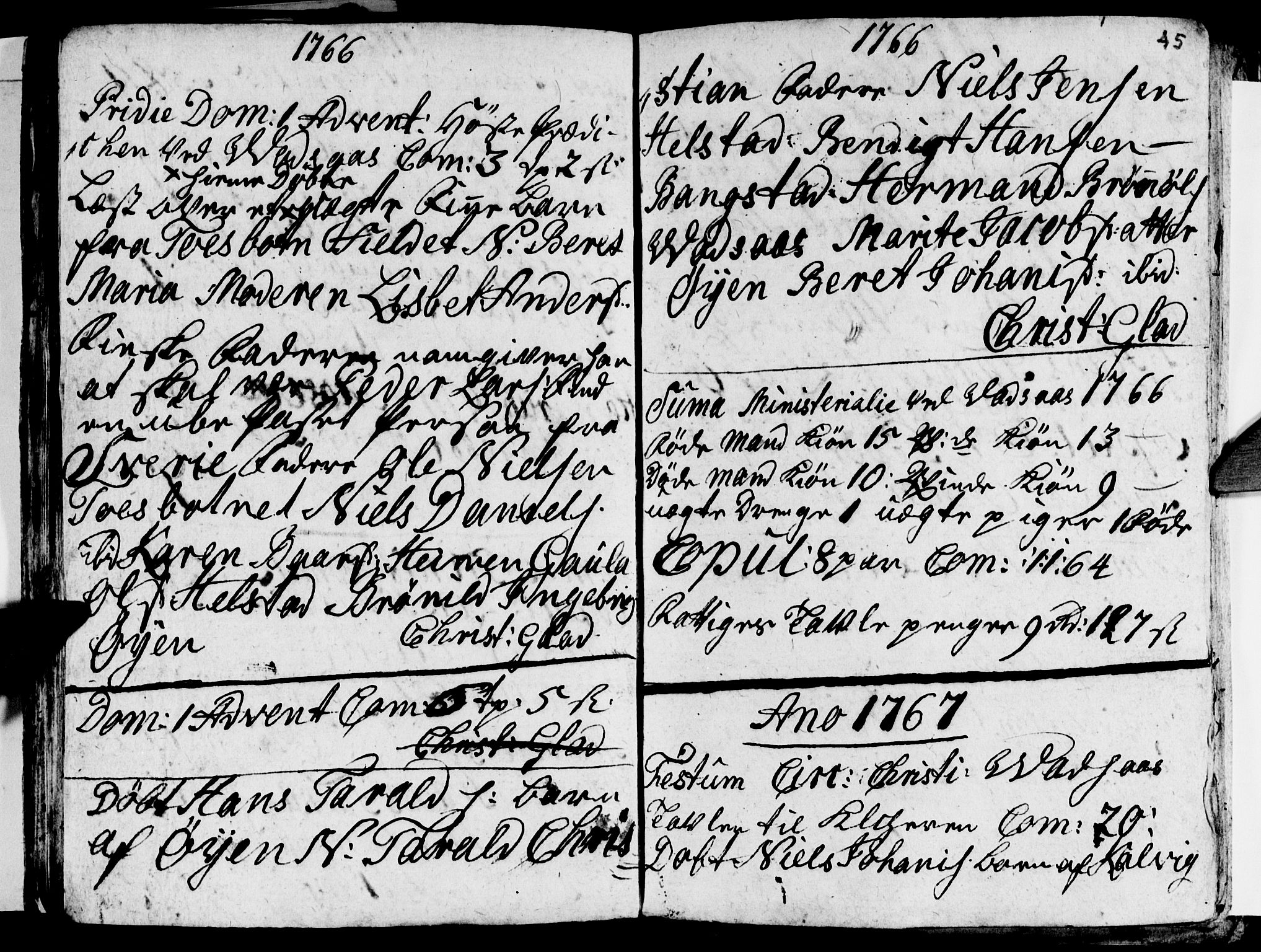 Ministerialprotokoller, klokkerbøker og fødselsregistre - Nordland, AV/SAT-A-1459/810/L0138: Parish register (official) no. 810A02, 1763-1770, p. 45