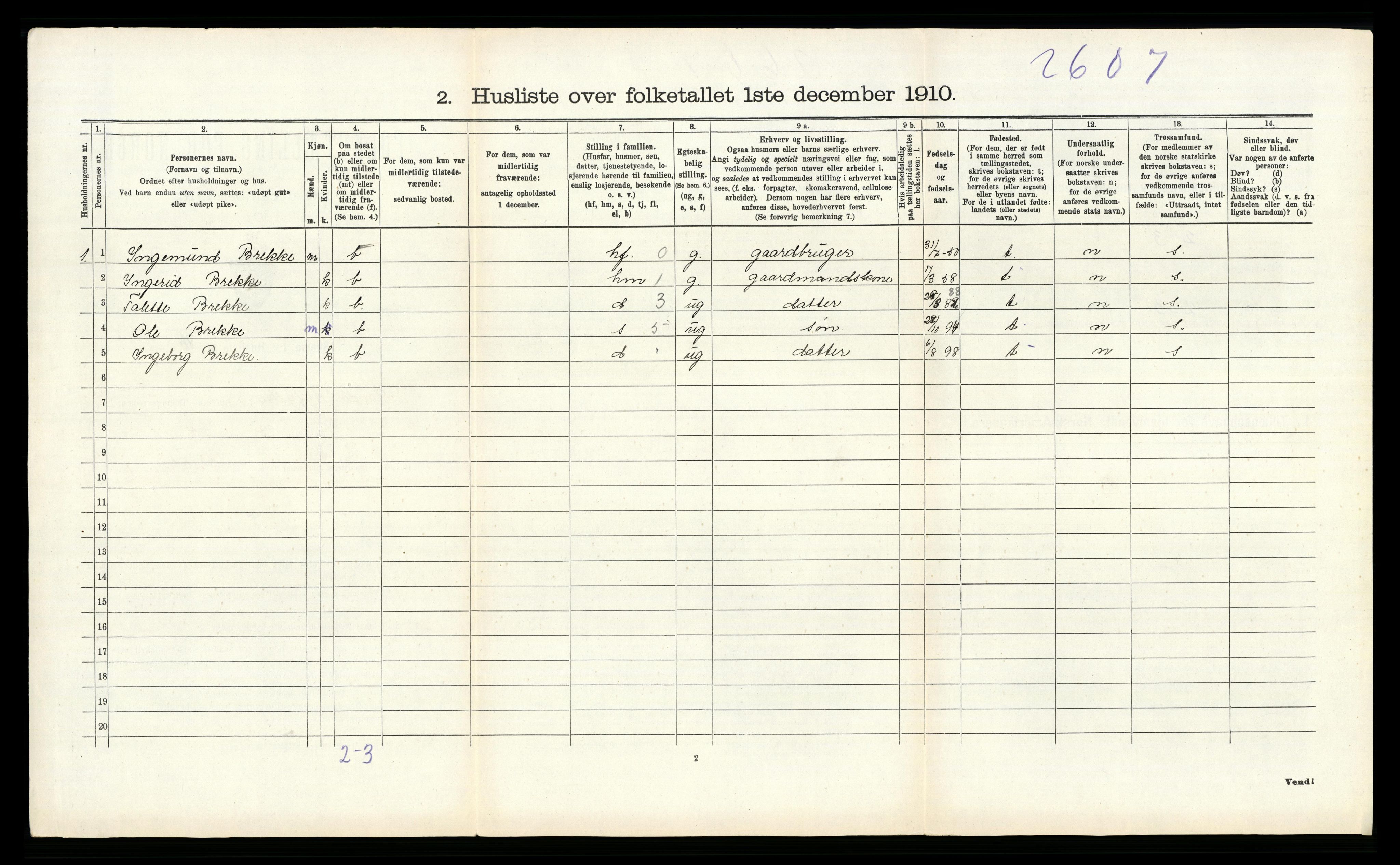 RA, 1910 census for Sauda, 1910, p. 405