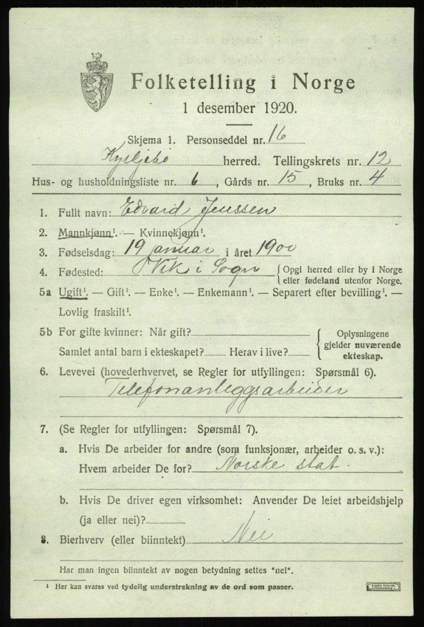 SAB, 1920 census for Kyrkjebø, 1920, p. 5981