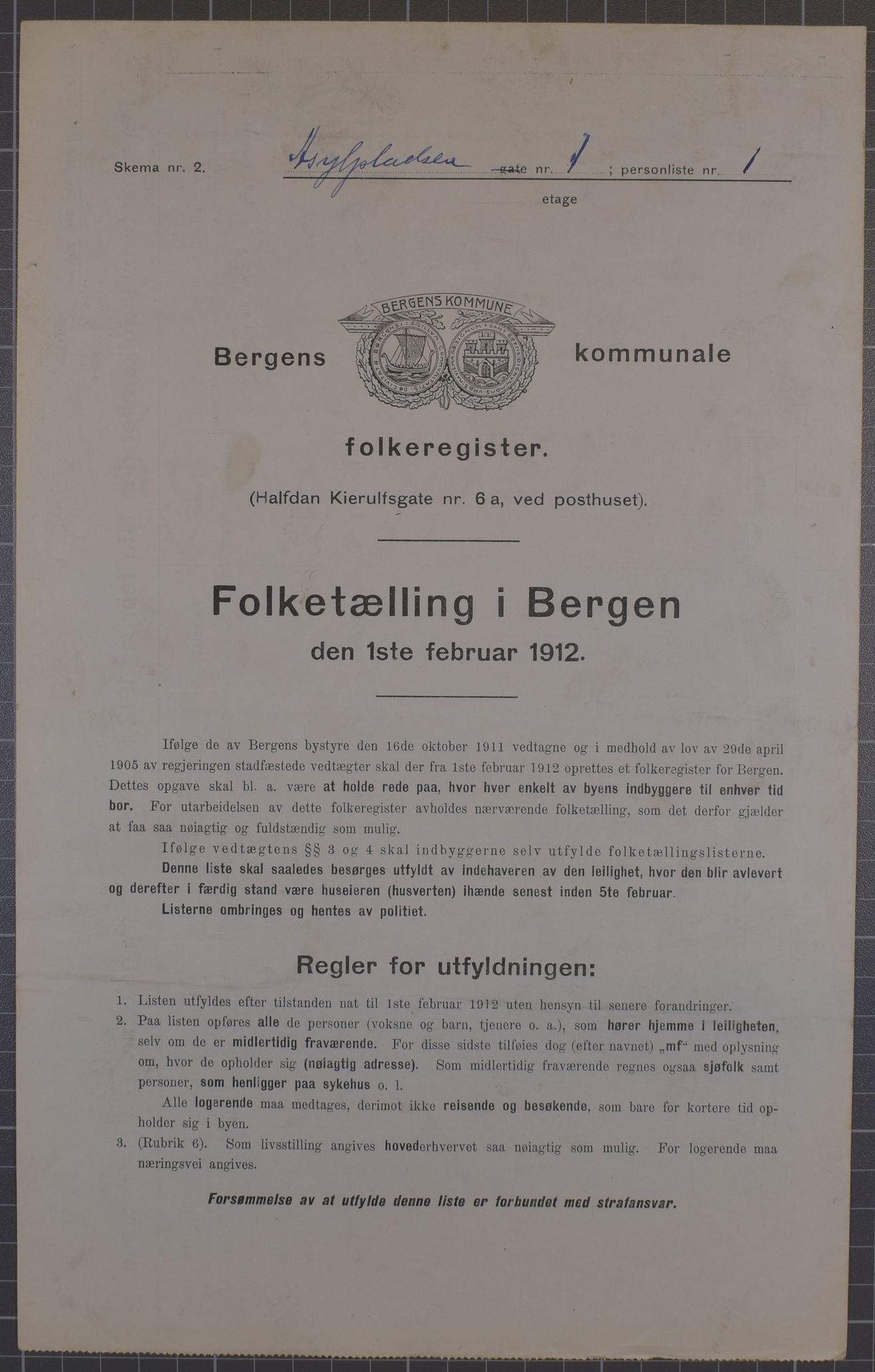 SAB, Municipal Census 1912 for Bergen, 1912, p. 1564