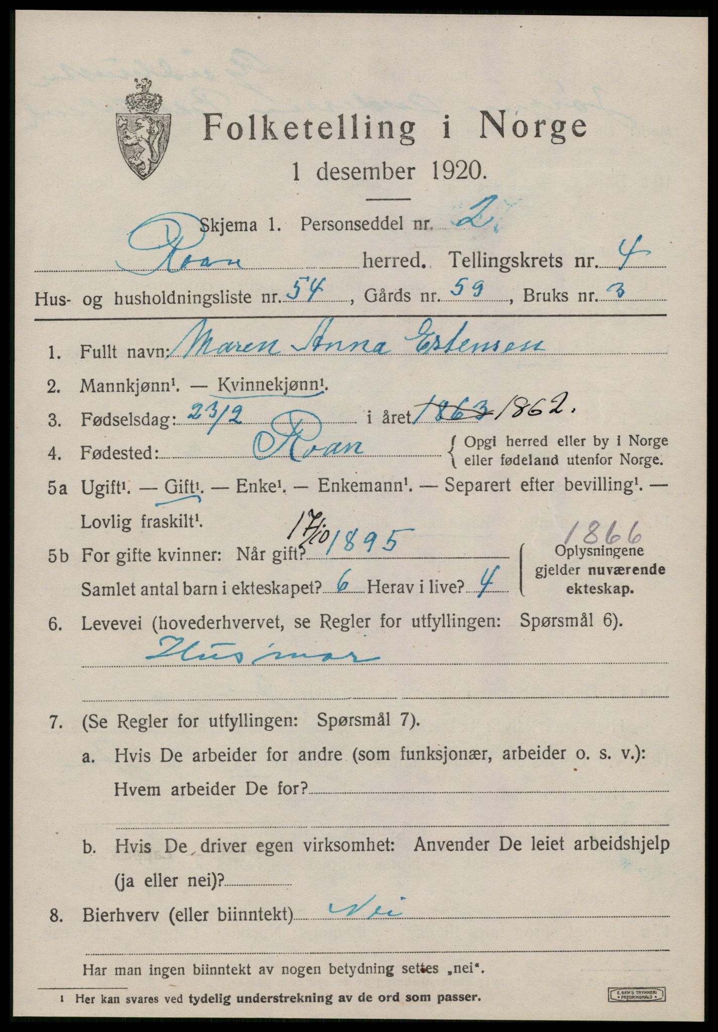 SAT, 1920 census for Roan, 1920, p. 3457