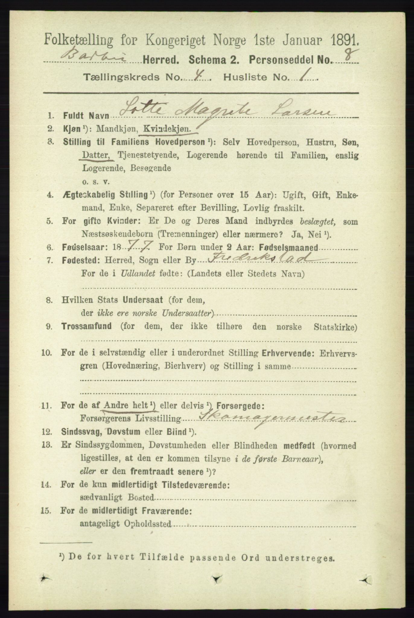 RA, 1891 census for 0990 Barbu, 1891, p. 2448