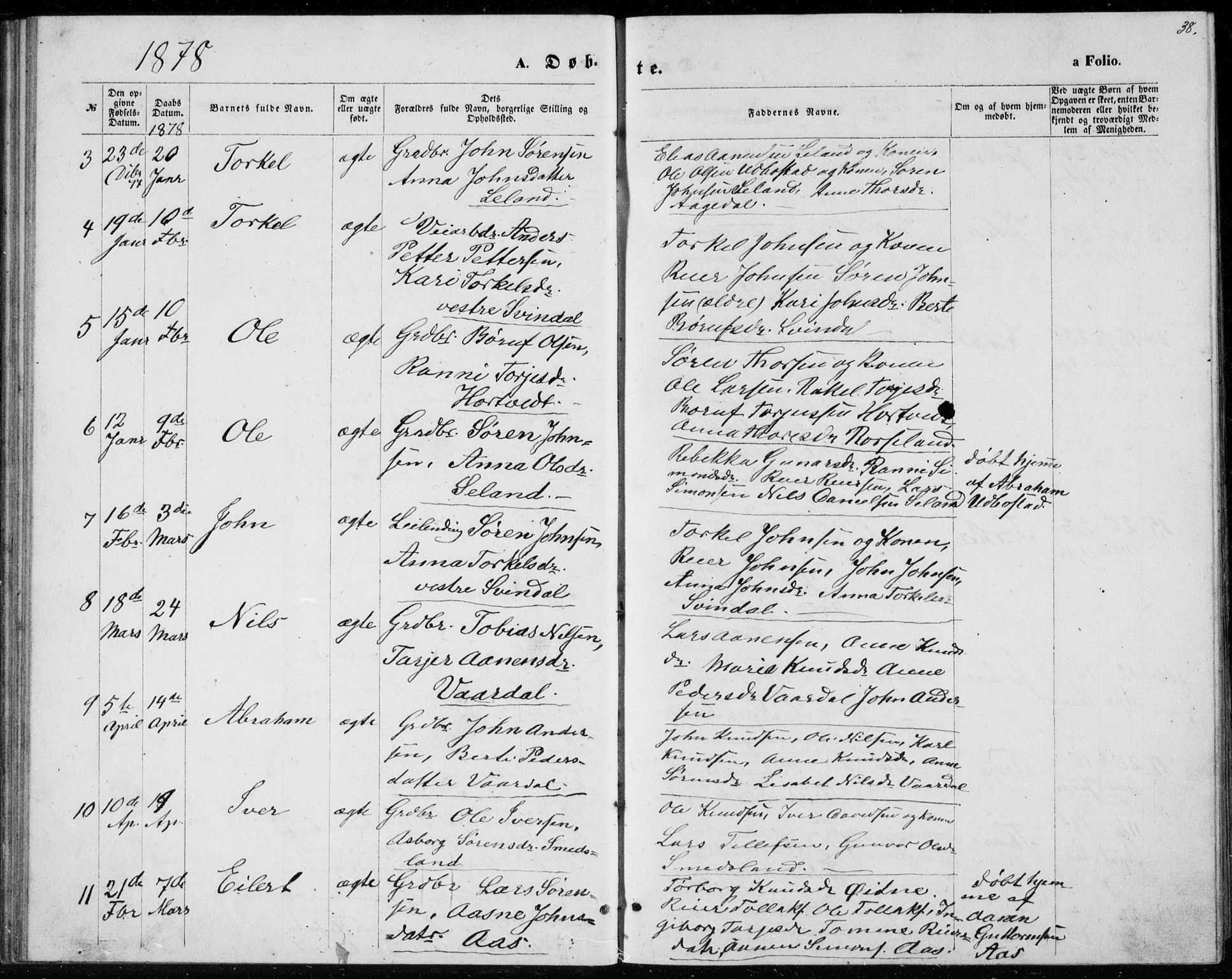 Bjelland sokneprestkontor, AV/SAK-1111-0005/F/Fb/Fbc/L0002: Parish register (copy) no. B 2, 1867-1887, p. 38