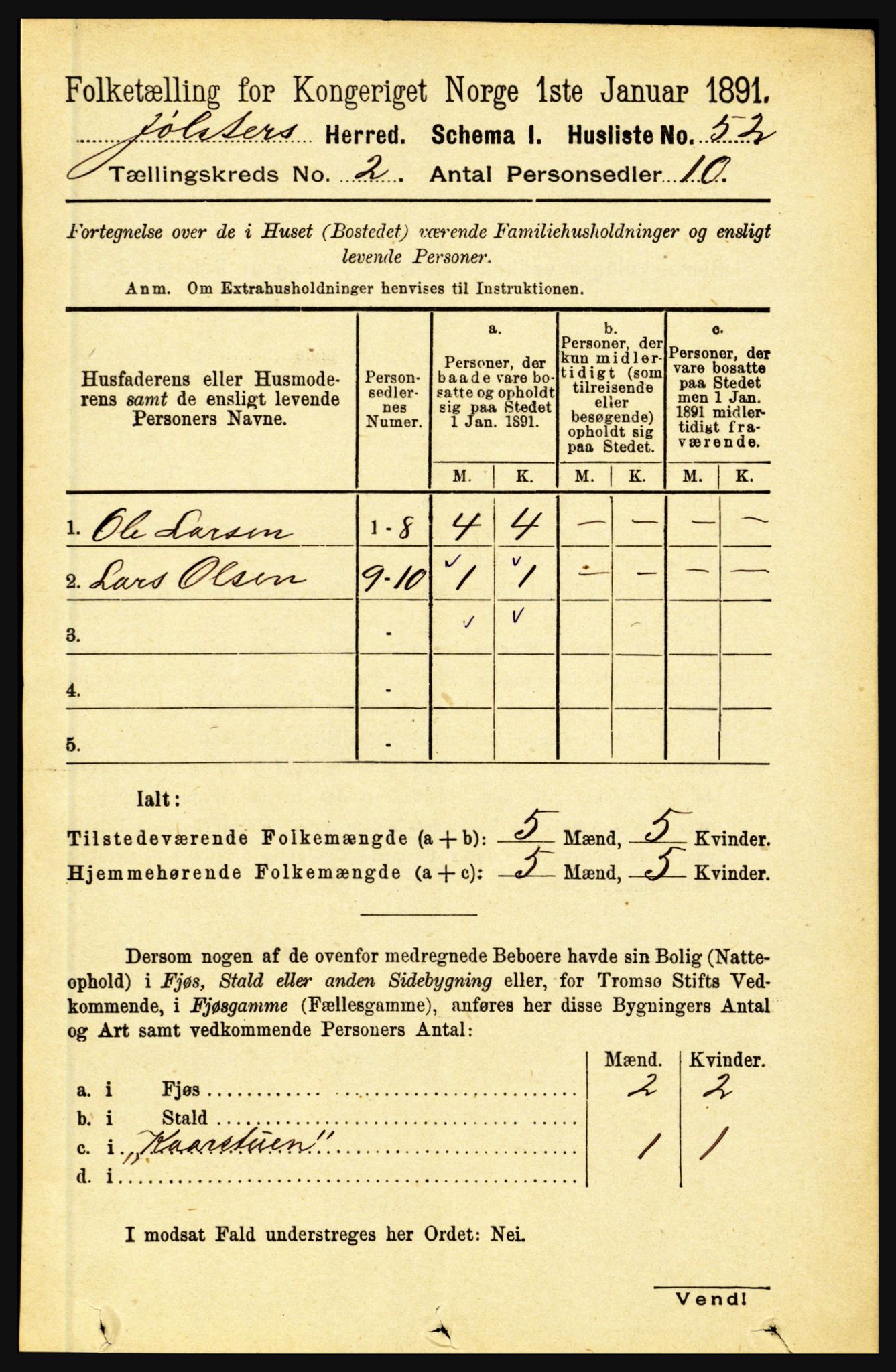 RA, 1891 census for 1431 Jølster, 1891, p. 568