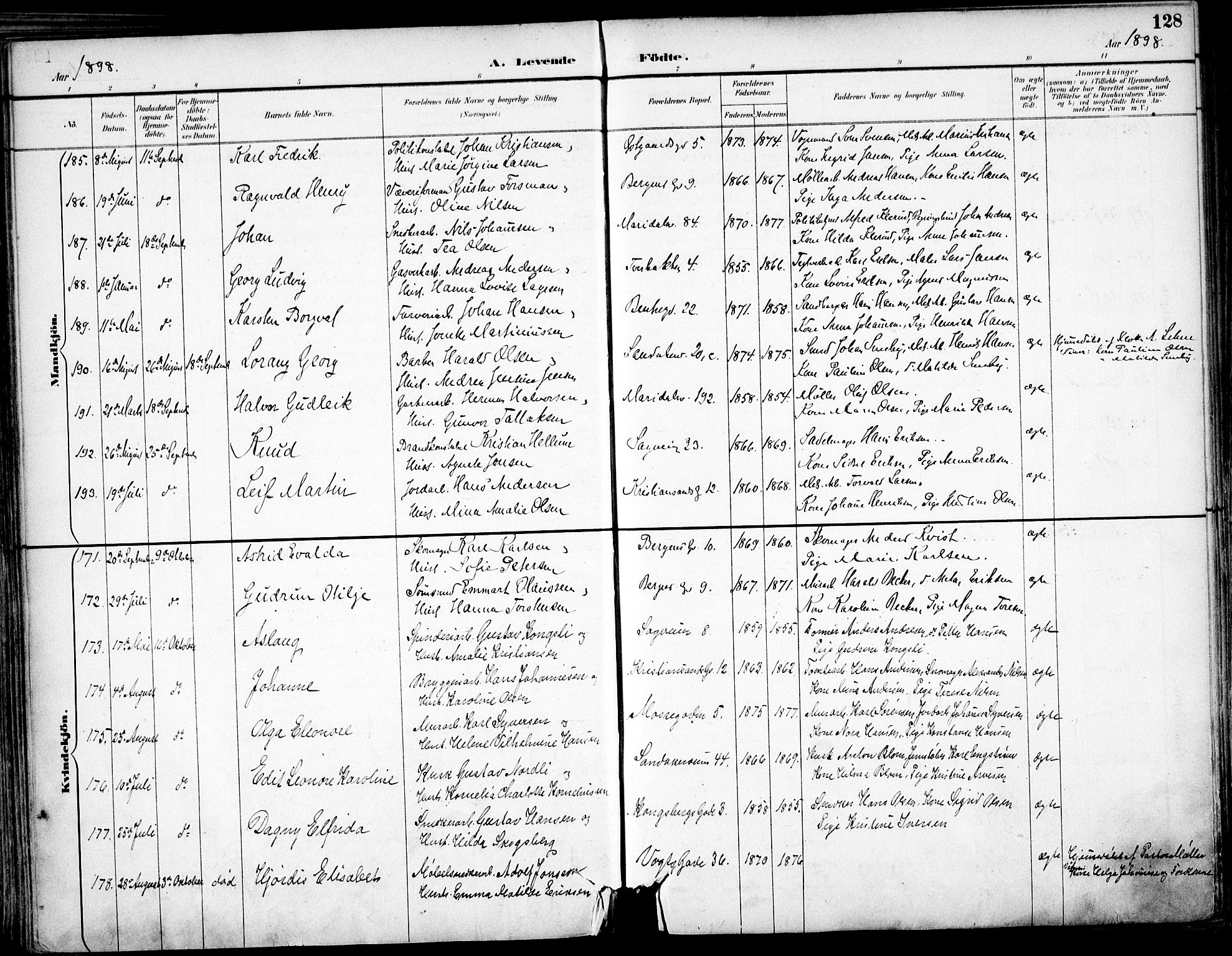 Sagene prestekontor Kirkebøker, AV/SAO-A-10796/F/L0004: Parish register (official) no. 4, 1894-1904, p. 128