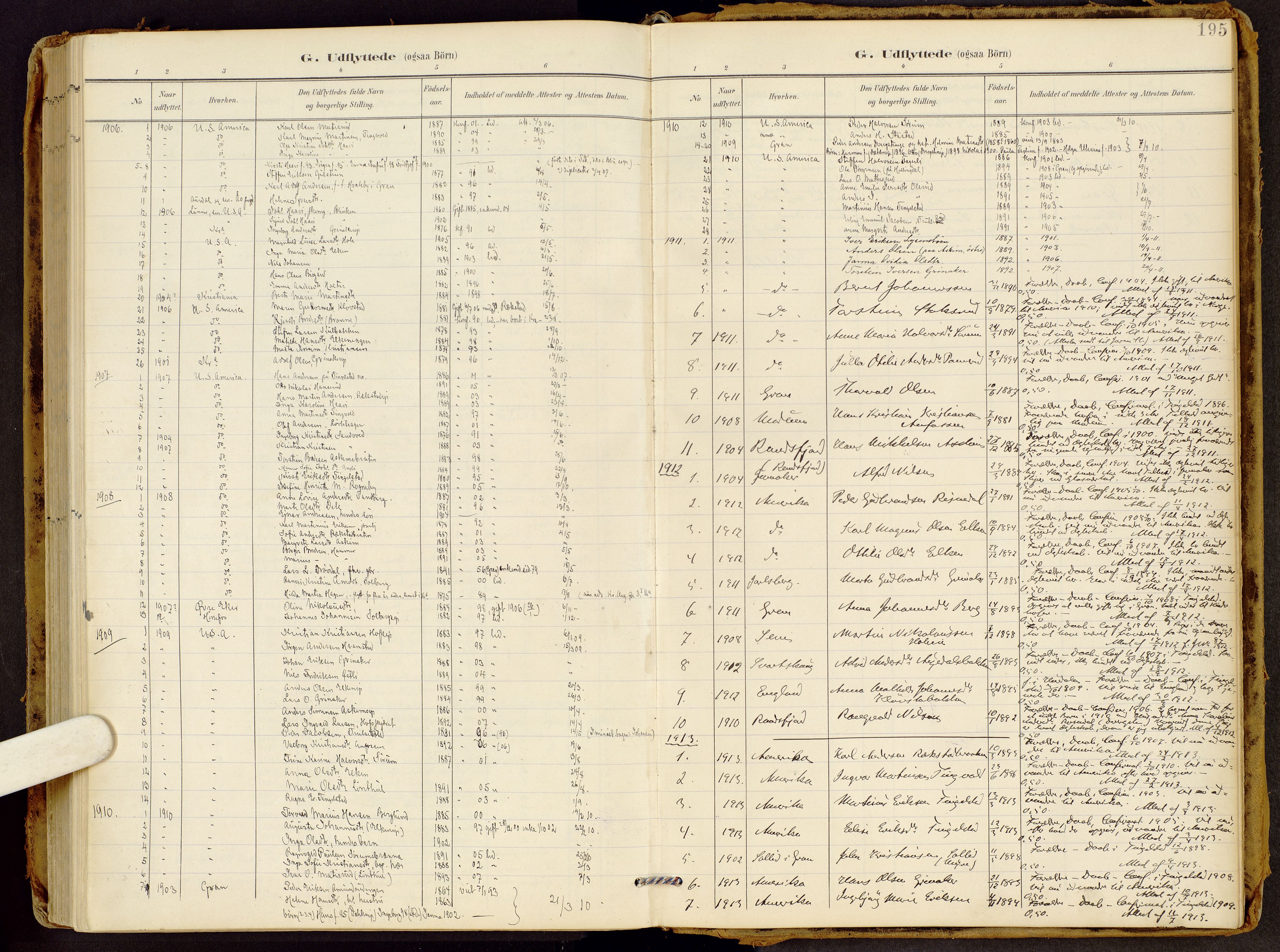 Brandbu prestekontor, SAH/PREST-114/H/Ha/Haa/L0002: Parish register (official) no. 2, 1899-1914, p. 195