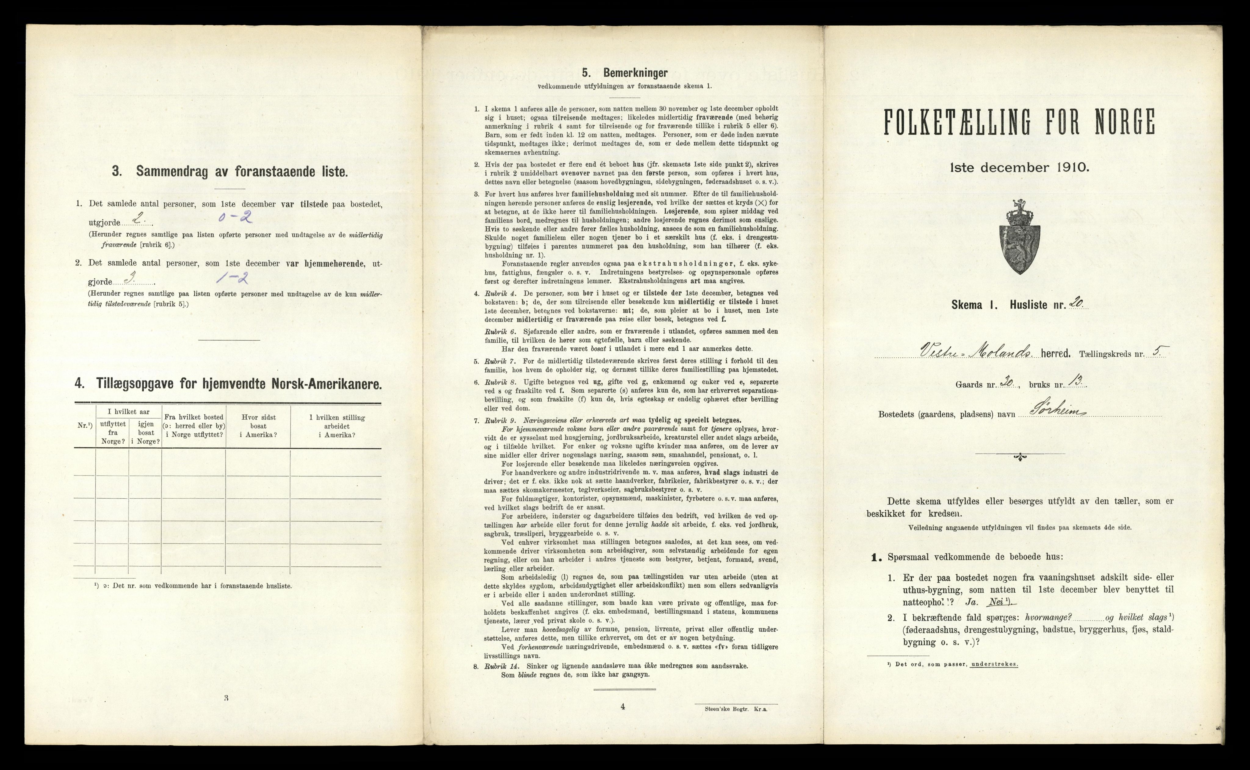 RA, 1910 census for Vestre Moland, 1910, p. 650