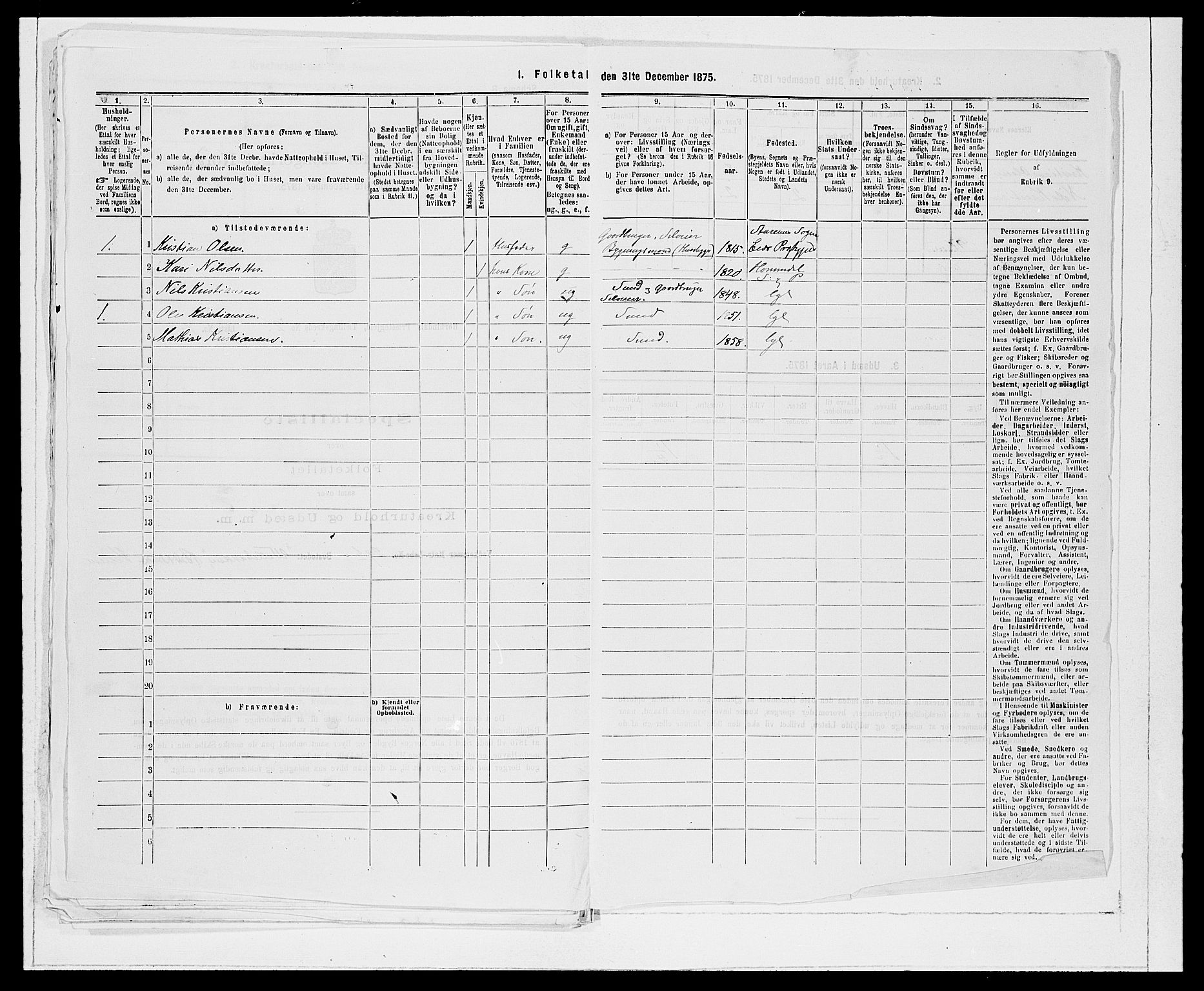 SAB, 1875 Census for 1444P Hornindal, 1875, p. 276