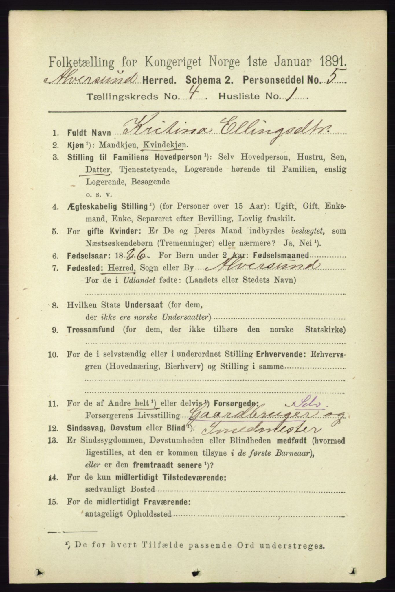 RA, 1891 census for 1257 Alversund, 1891, p. 1635