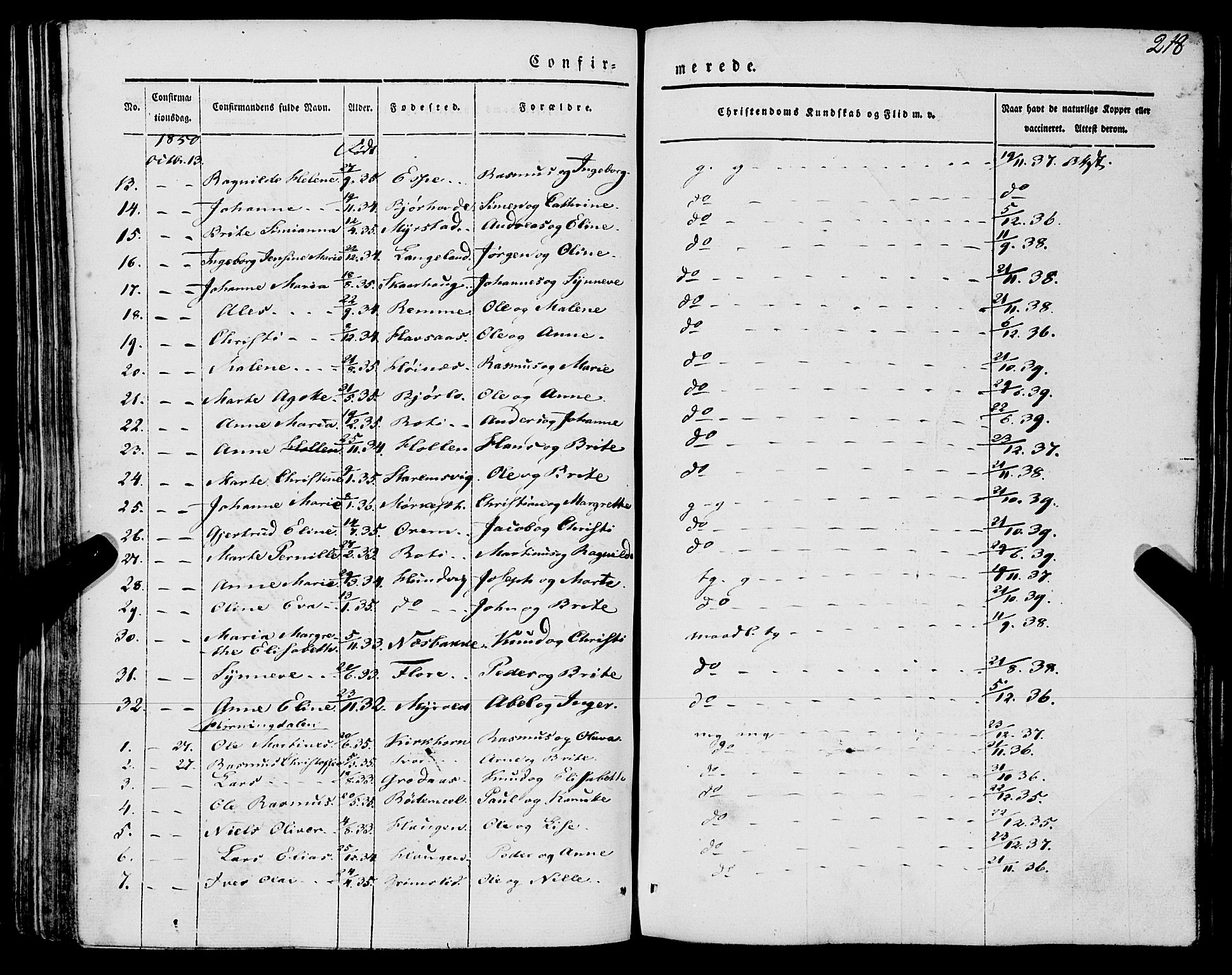 Eid sokneprestembete, AV/SAB-A-82301/H/Haa/Haaa/L0007: Parish register (official) no. A 7, 1844-1858, p. 218