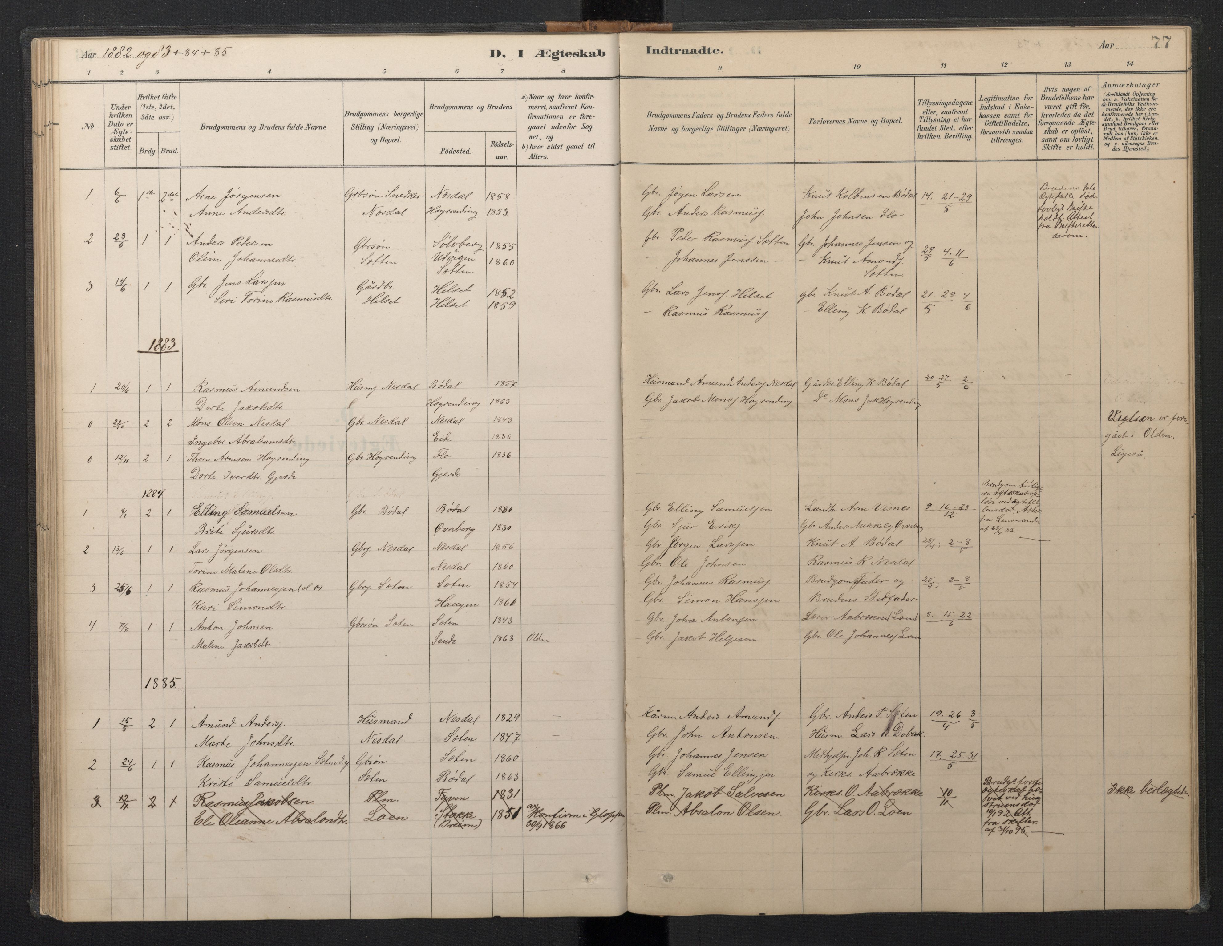 Stryn Sokneprestembete, SAB/A-82501: Parish register (copy) no. B 3, 1881-1918, p. 76b-77a