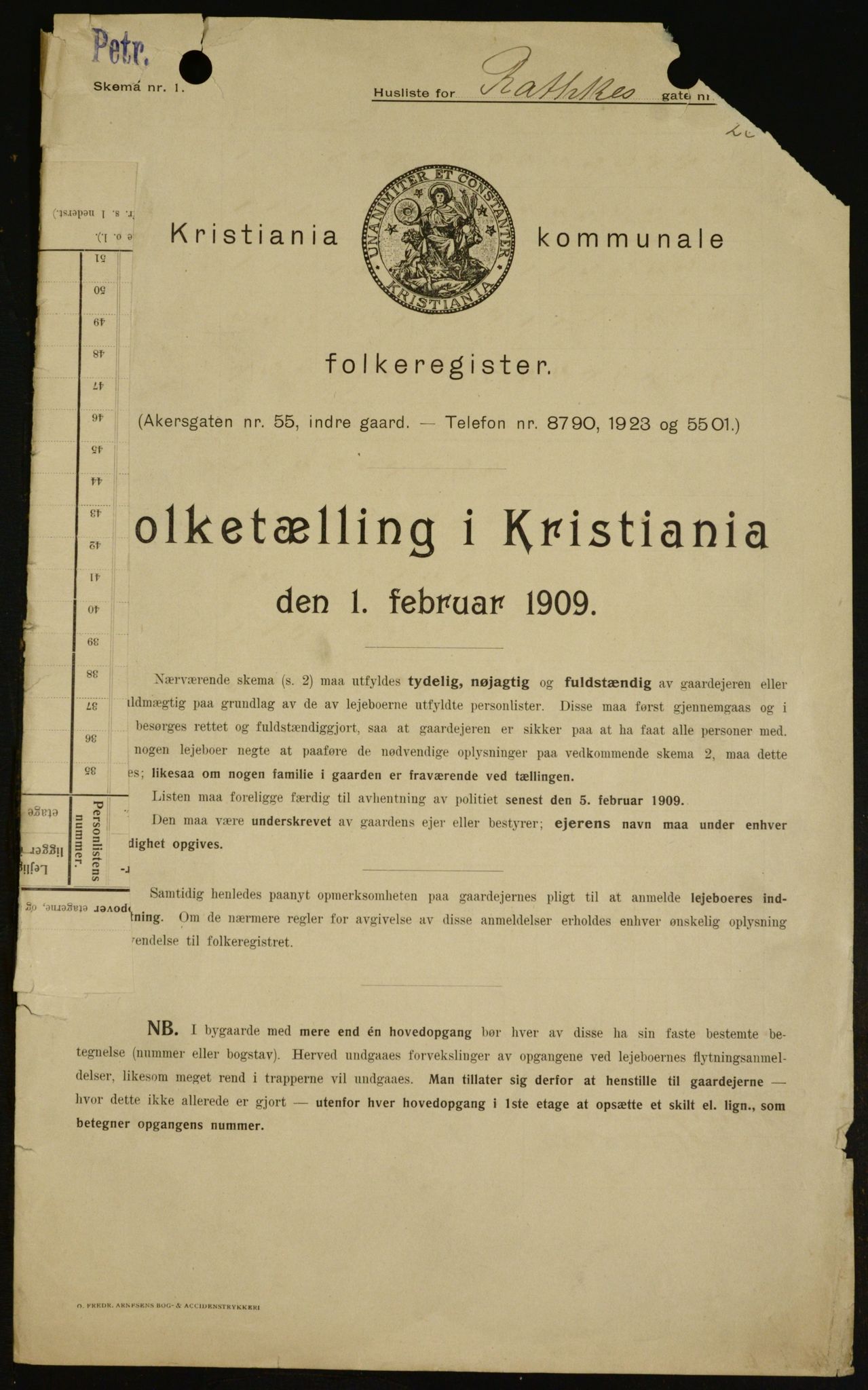 OBA, Municipal Census 1909 for Kristiania, 1909, p. 74244