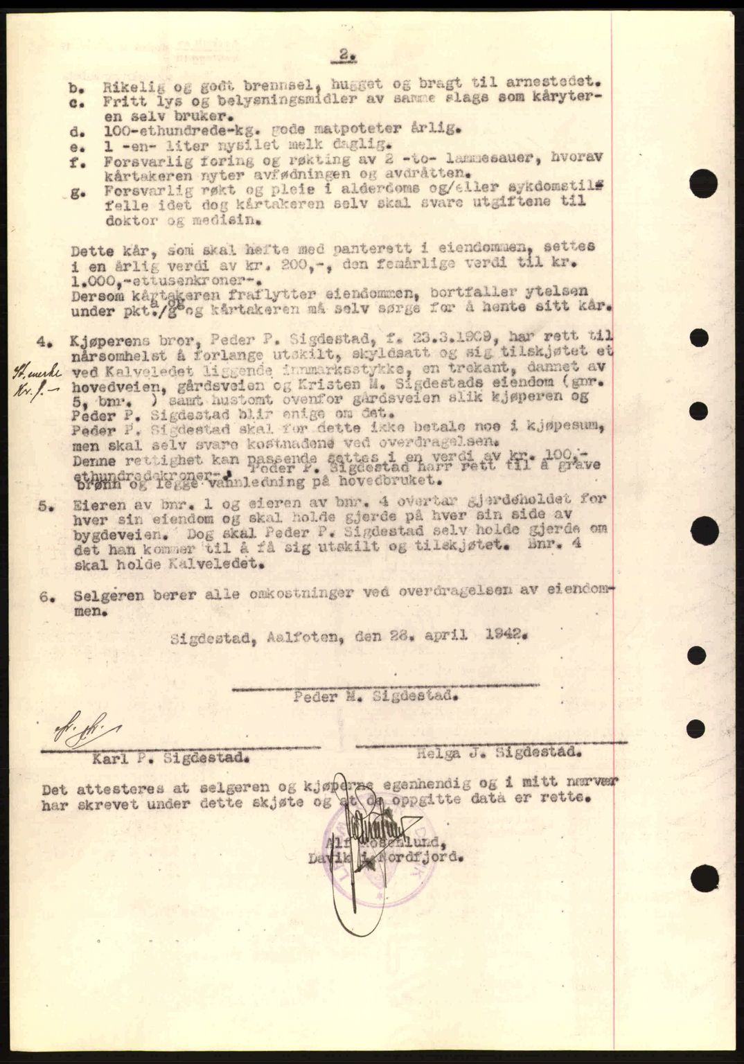 Nordfjord sorenskriveri, AV/SAB-A-2801/02/02b/02bj/L0007: Mortgage book no. A7, 1941-1943, Diary no: : 615/1942