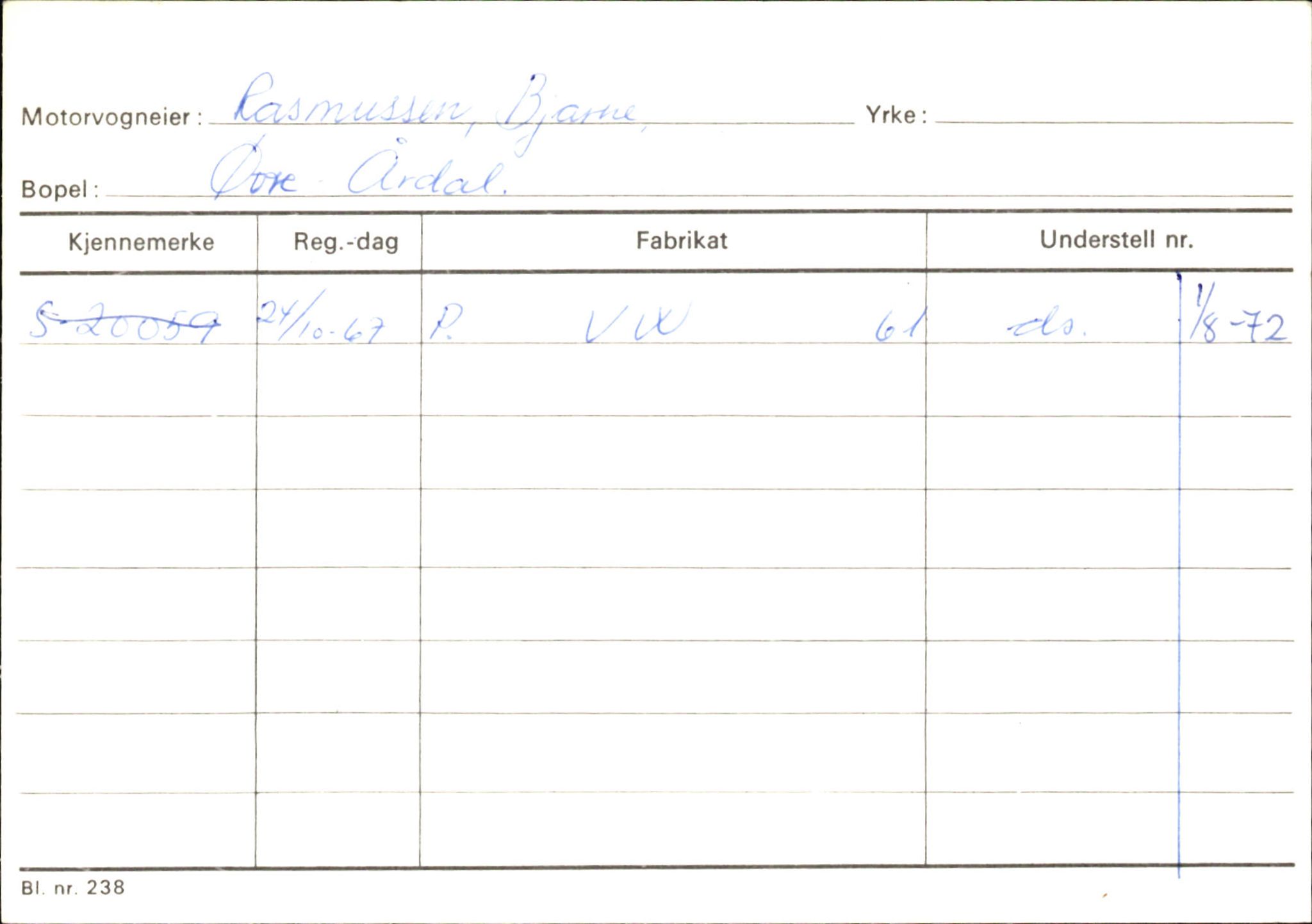 Statens vegvesen, Sogn og Fjordane vegkontor, AV/SAB-A-5301/4/F/L0146: Registerkort Årdal R-Å samt diverse kort, 1945-1975, p. 5