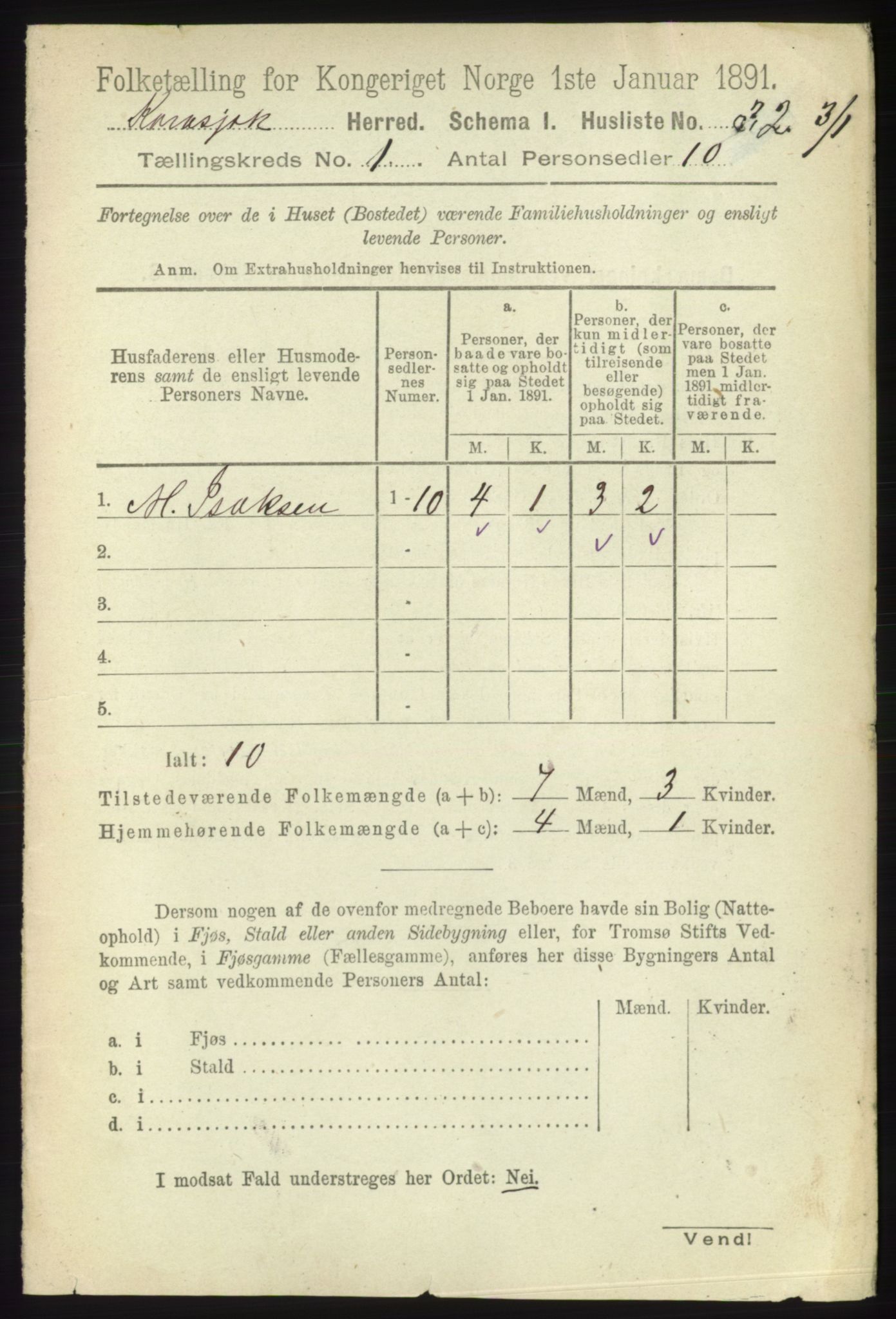 RA, 1891 census for 2021 Karasjok, 1891, p. 47