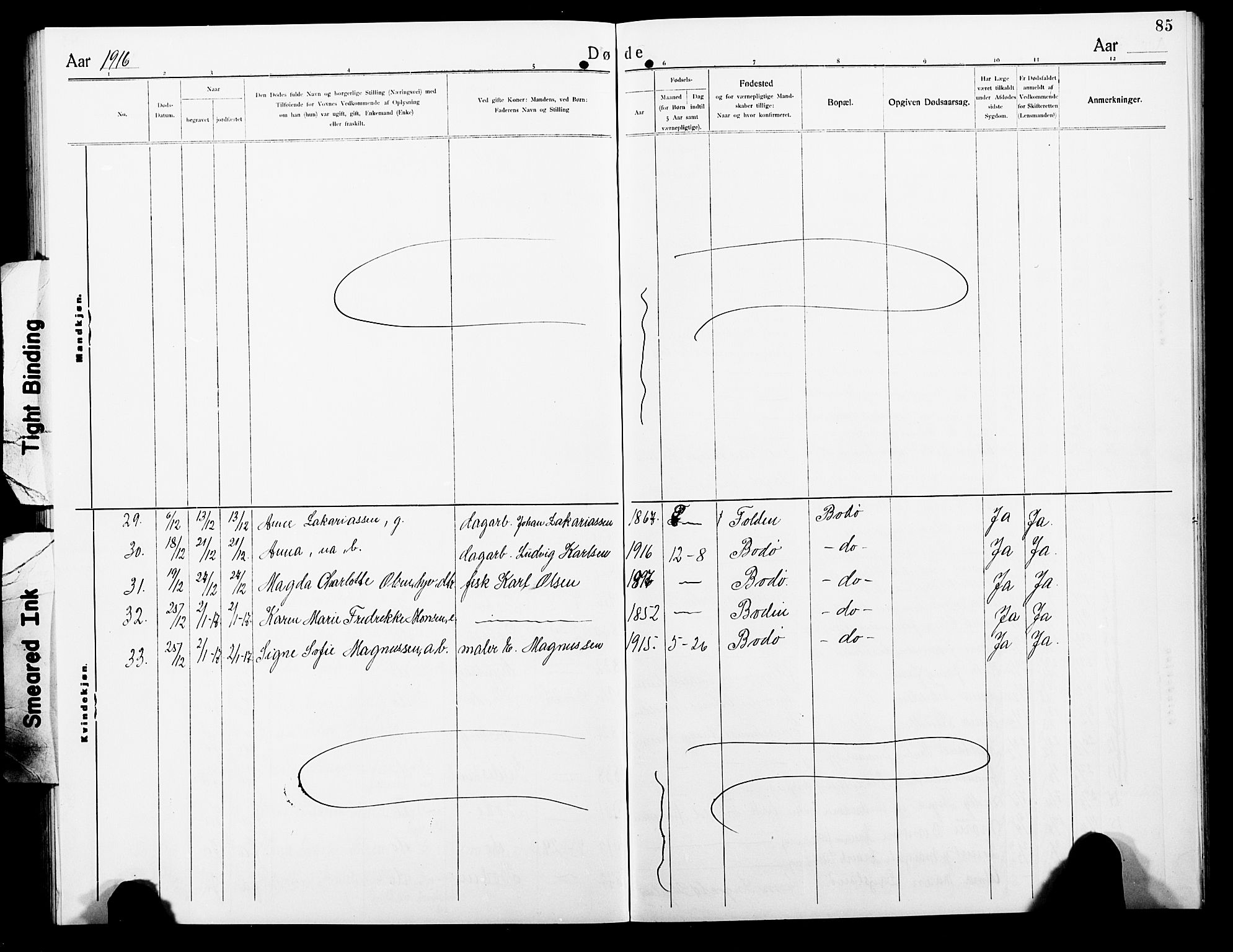 Ministerialprotokoller, klokkerbøker og fødselsregistre - Nordland, AV/SAT-A-1459/801/L0035: Parish register (copy) no. 801C10, 1910-1923, p. 85