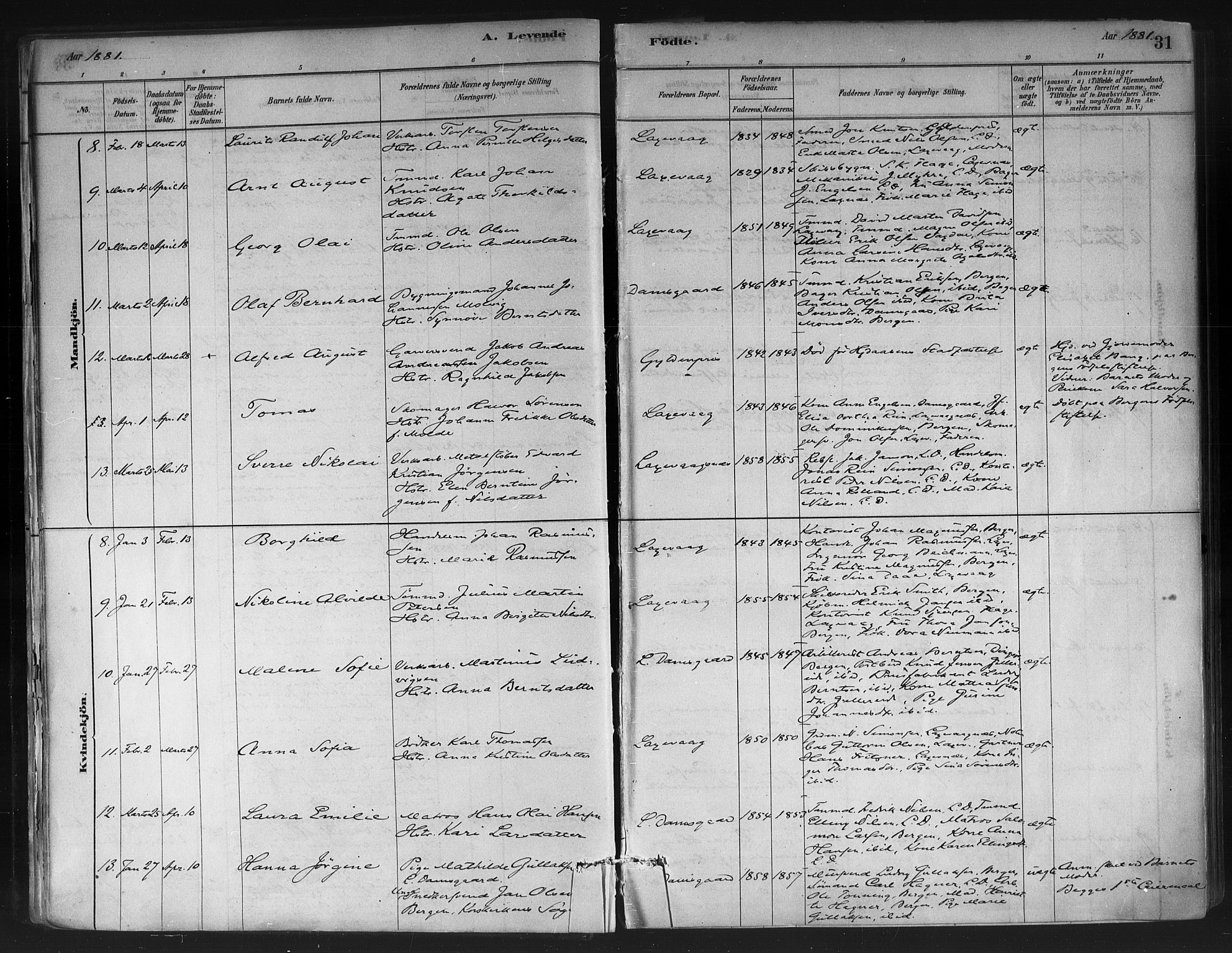 Askøy Sokneprestembete, AV/SAB-A-74101/H/Ha/Haa/Haae/L0002: Parish register (official) no. E 2, 1878-1891, p. 31